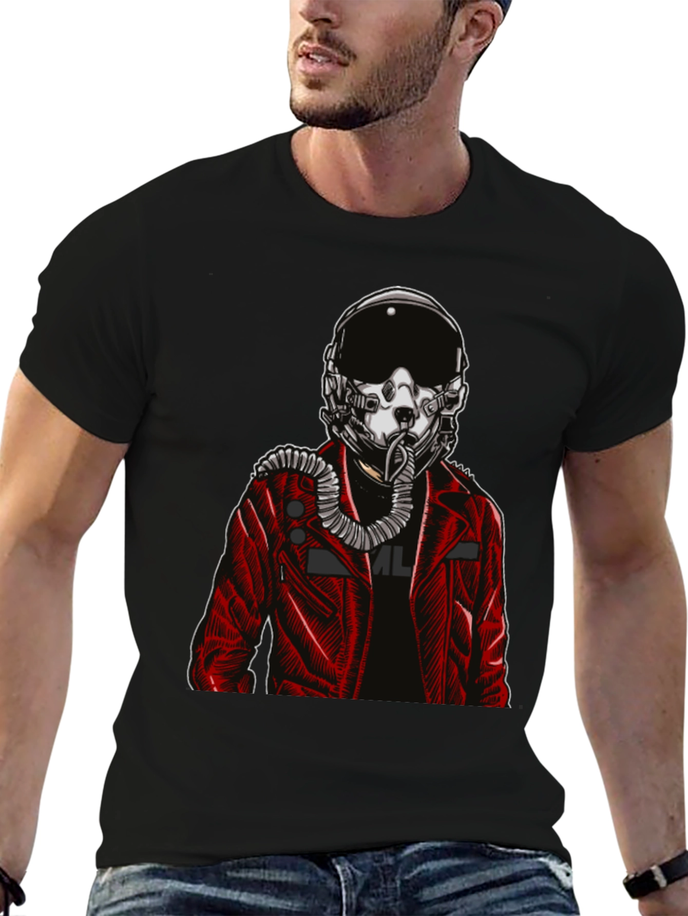 Pilot Helmet Graphic Tee - Bold Black Cotton Shirt
