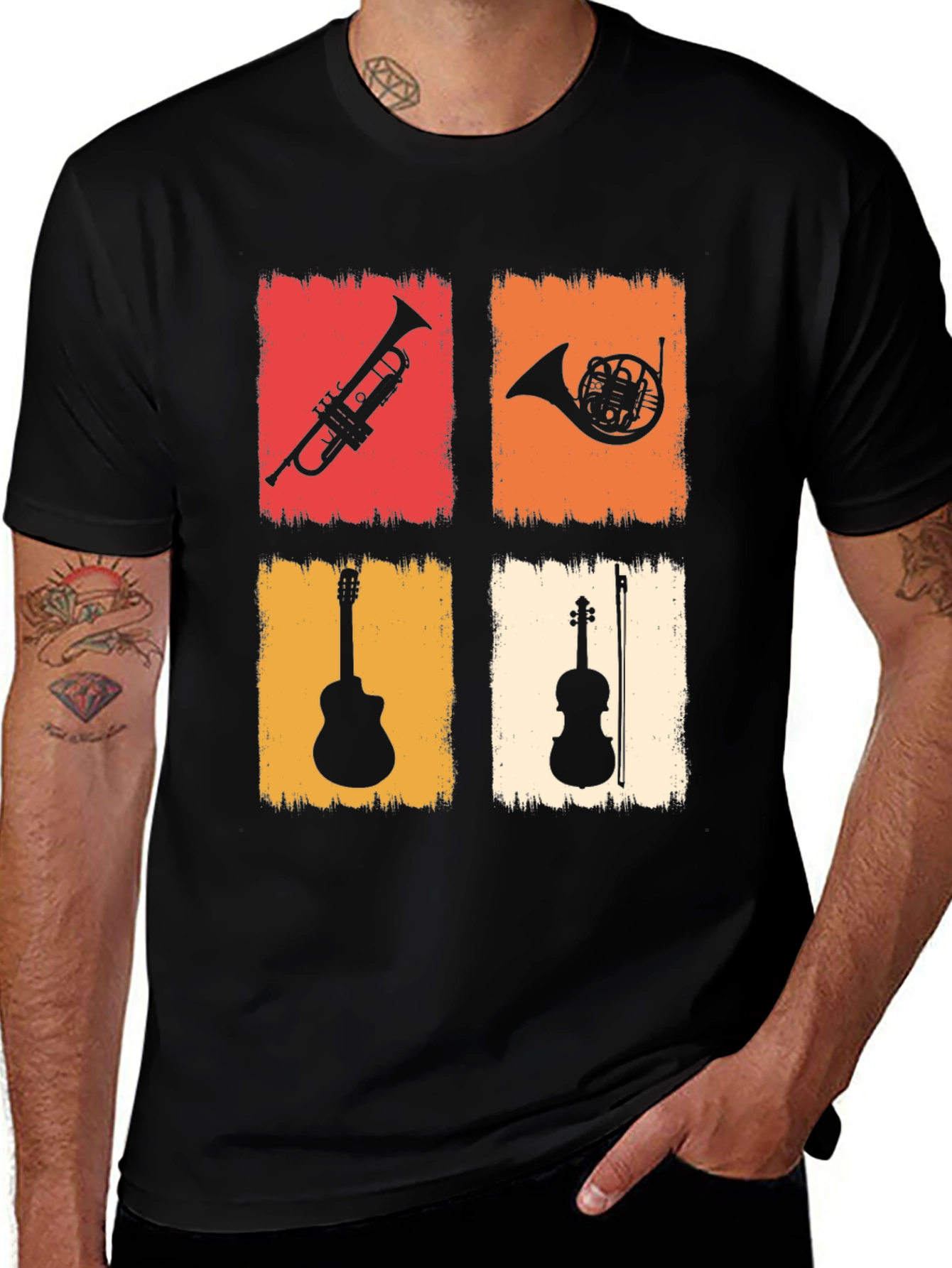 Musical Instrument T-Shirt: Trumpet Horn Guitar Violin