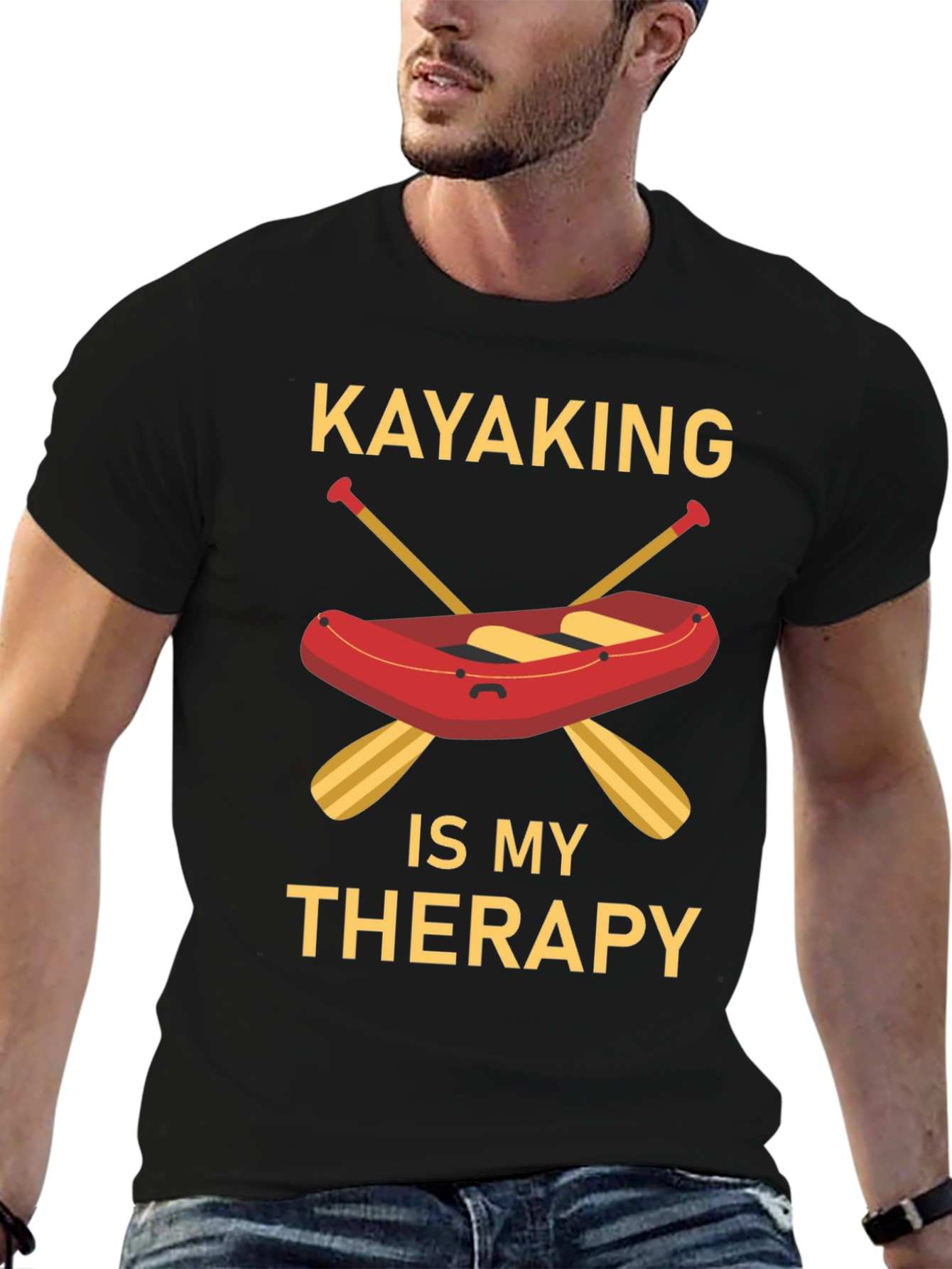 Kayaking Therapy Graphic T-Shirt - Black