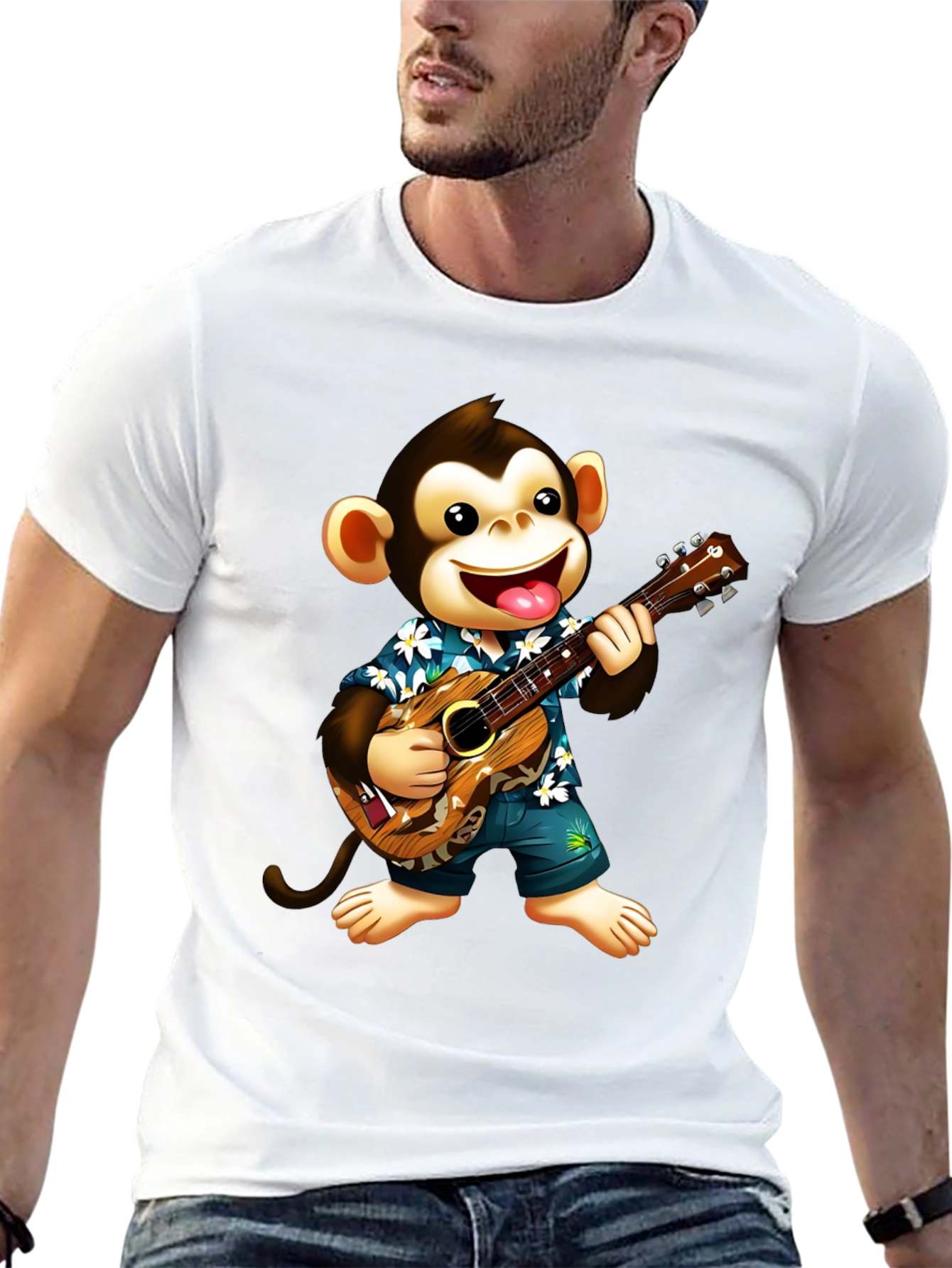 Monkey Playing Ukulele Graphic T-Shirt