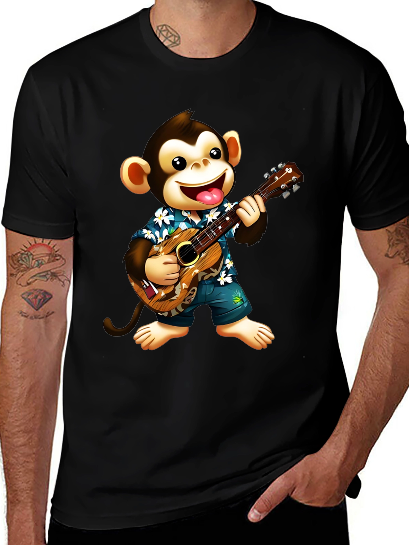 Monkey Playing Ukulele Graphic T-Shirt