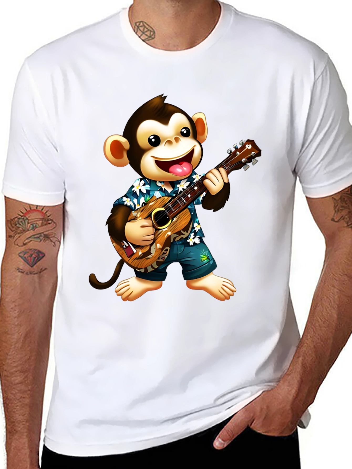 Monkey Playing Ukulele Graphic T-Shirt