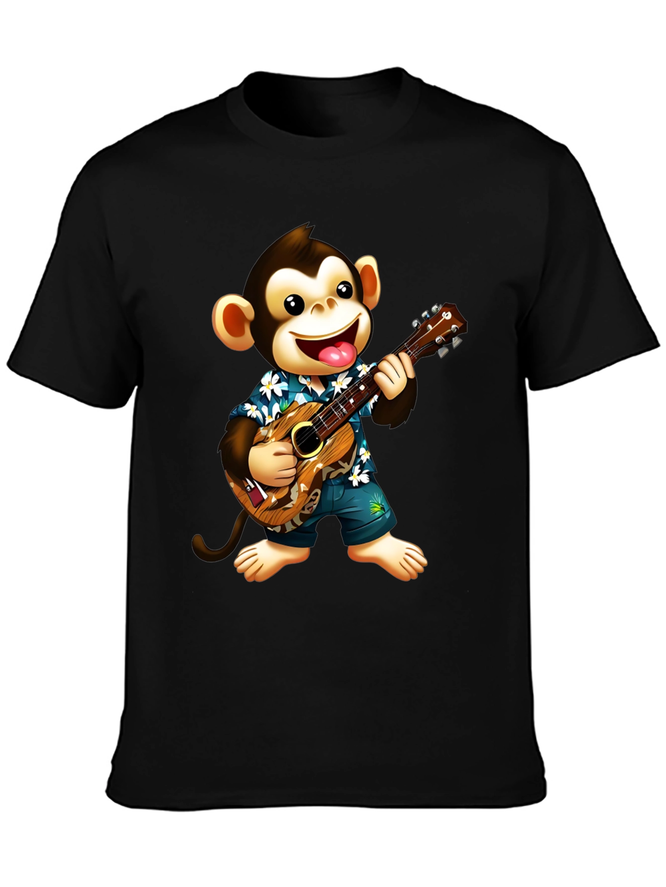 Monkey Playing Ukulele Graphic T-Shirt
