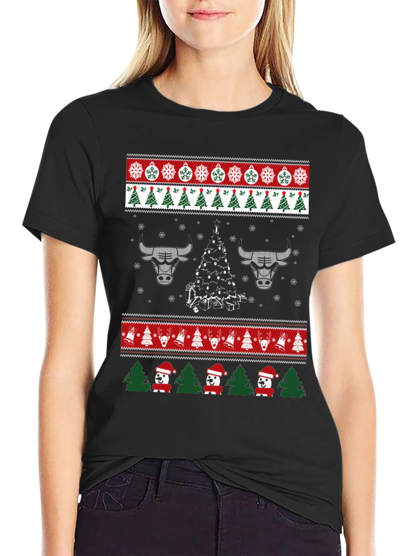 Festive Bulls Christmas Ugly Sweater T-Shirt