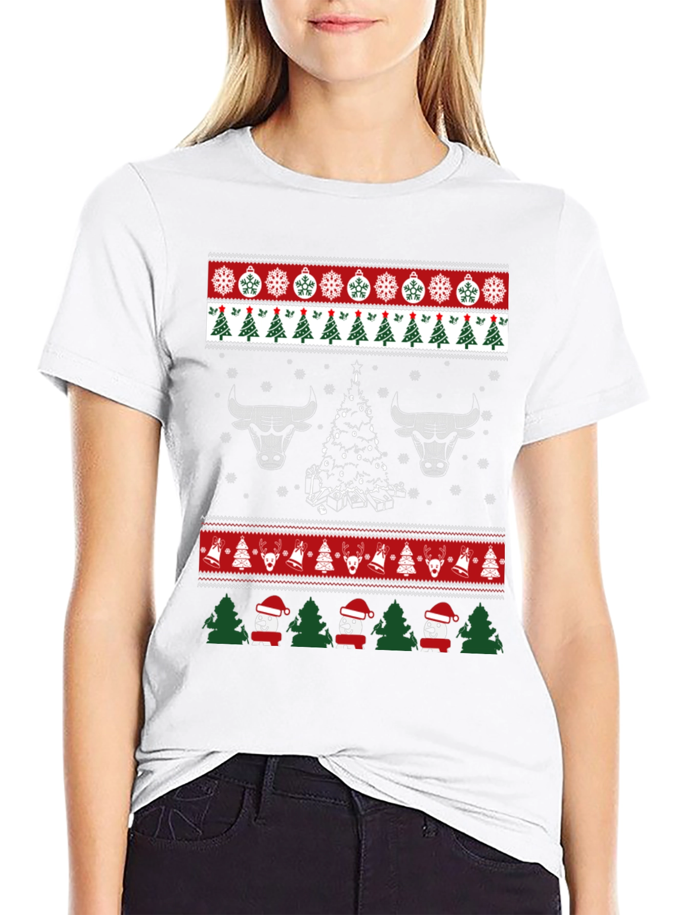 Festive Bulls Christmas Ugly Sweater T-Shirt
