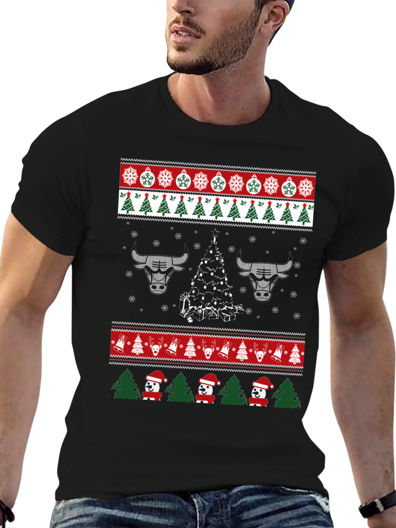 Festive Bulls Christmas Ugly Sweater T-Shirt