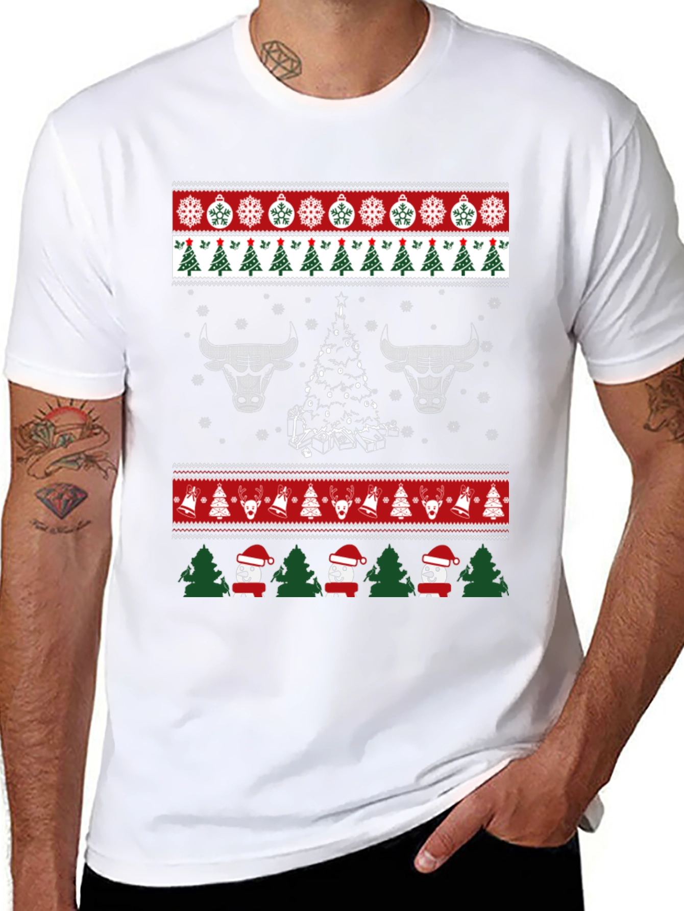 Festive Bulls Christmas Ugly Sweater T-Shirt