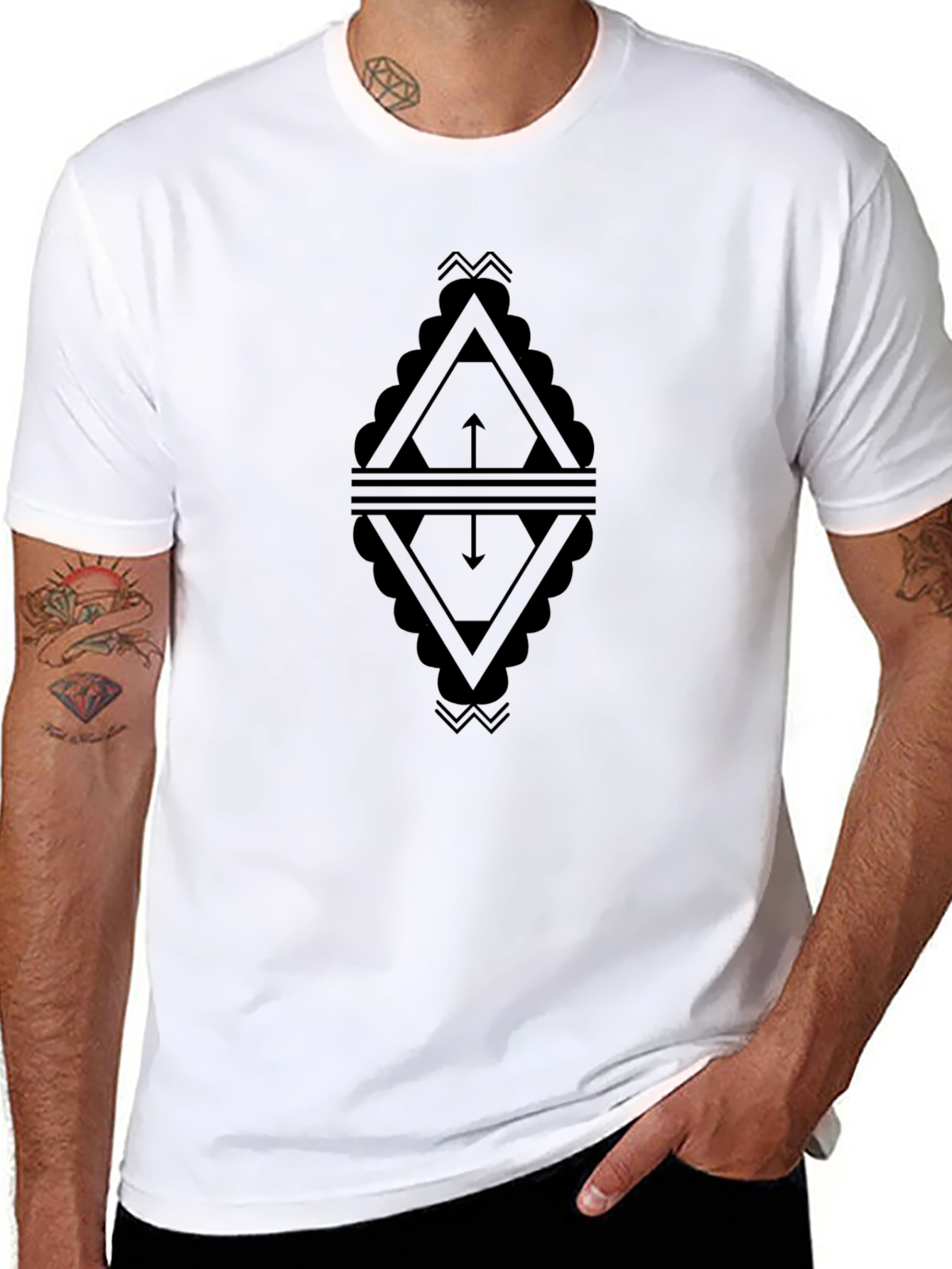 Geometric Arrow Design Black T-Shirt