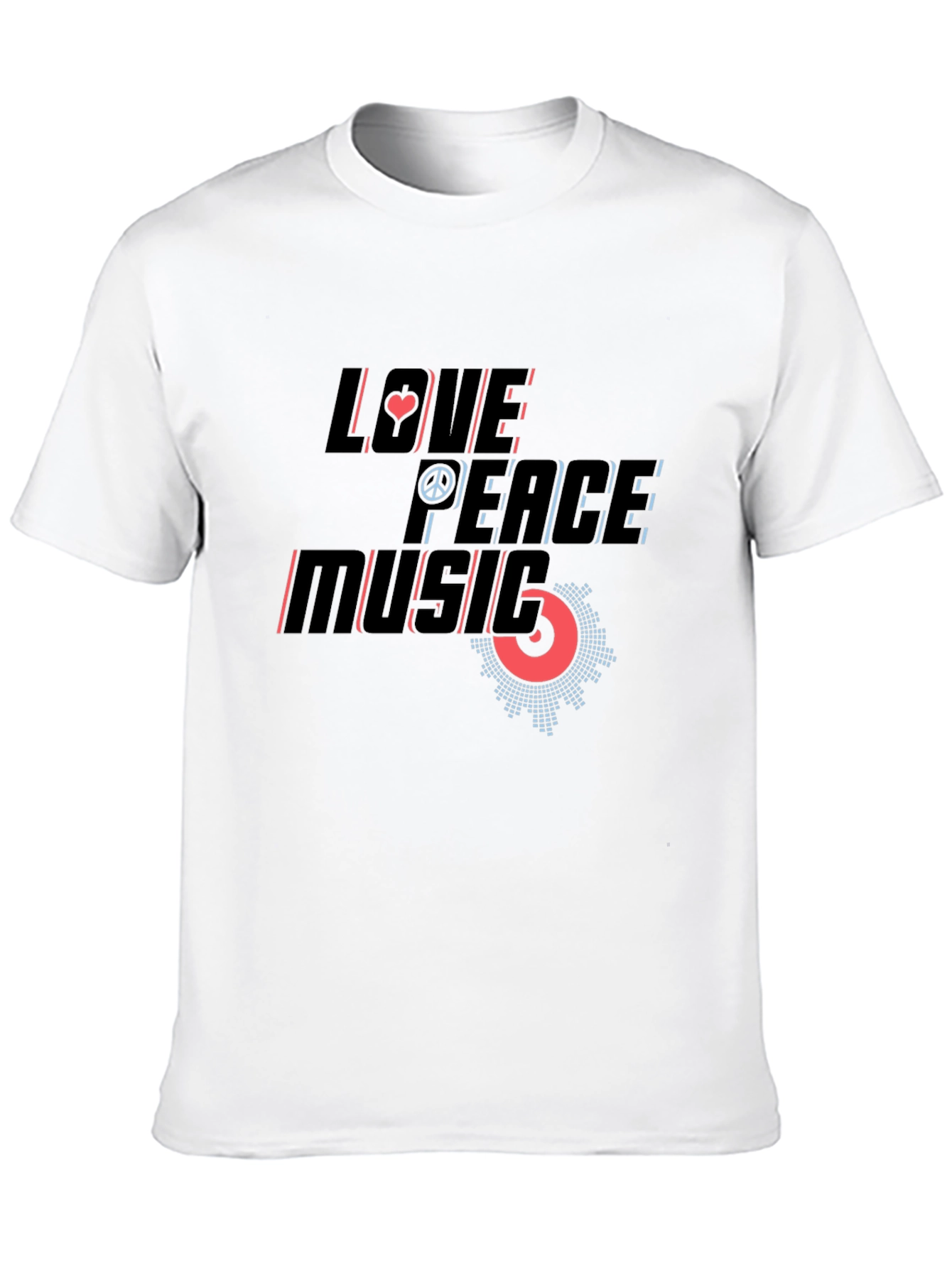 Love Peace Music Graphic Print Black T-Shirt