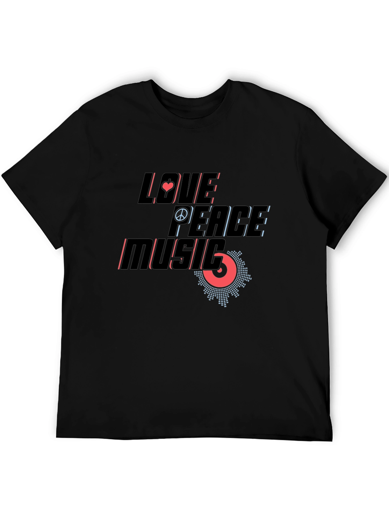 Love Peace Music Graphic Print Black T-Shirt