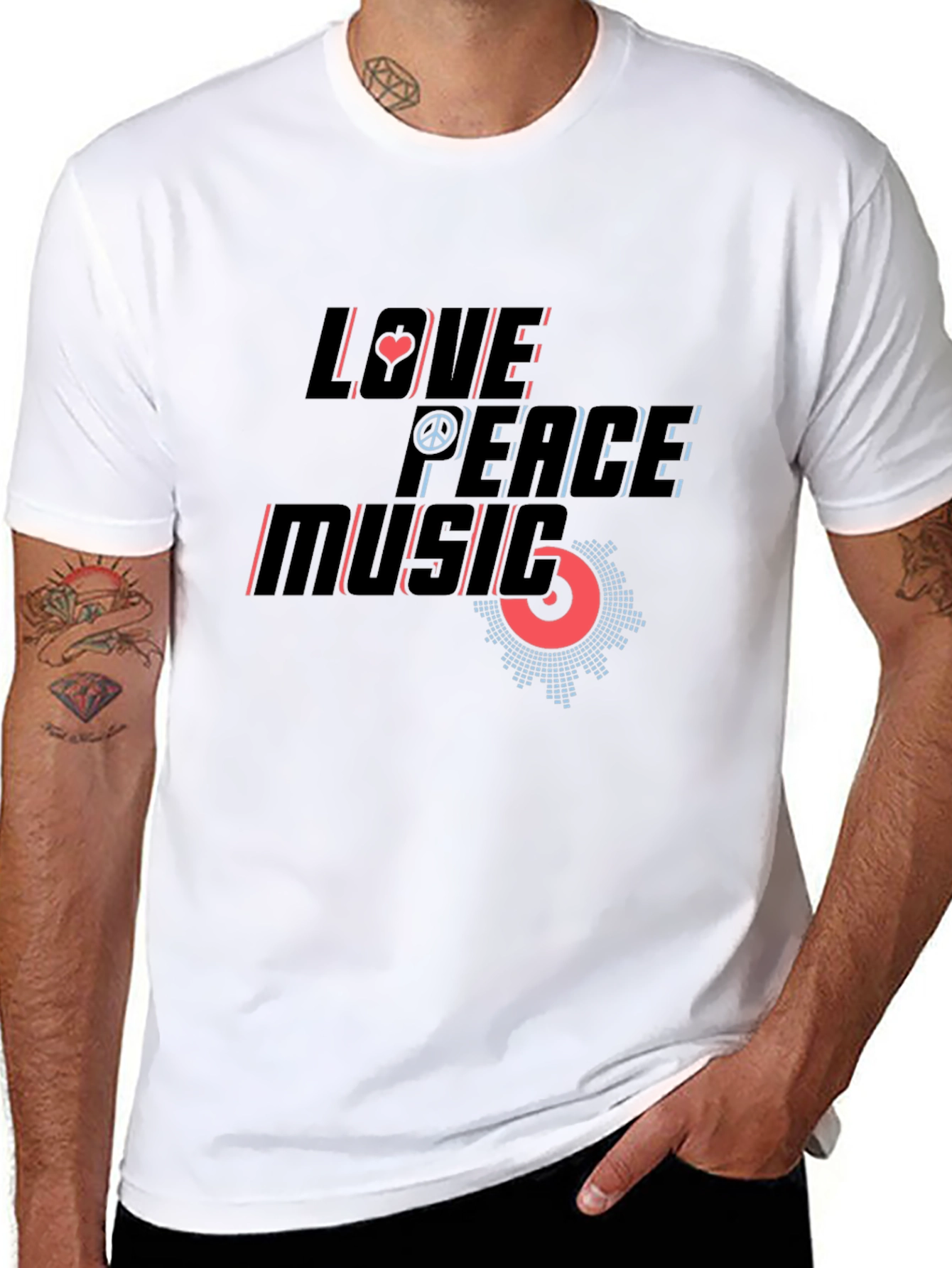Love Peace Music Graphic Print Black T-Shirt