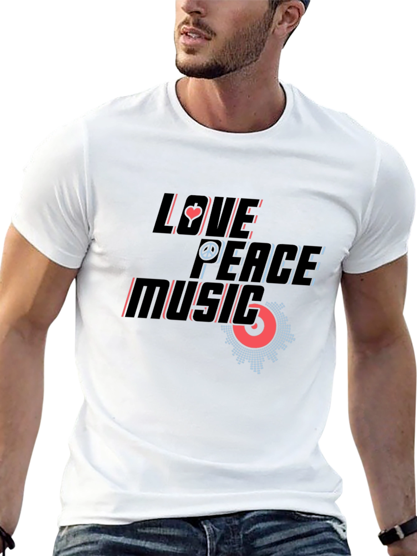 Love Peace Music Graphic Print Black T-Shirt
