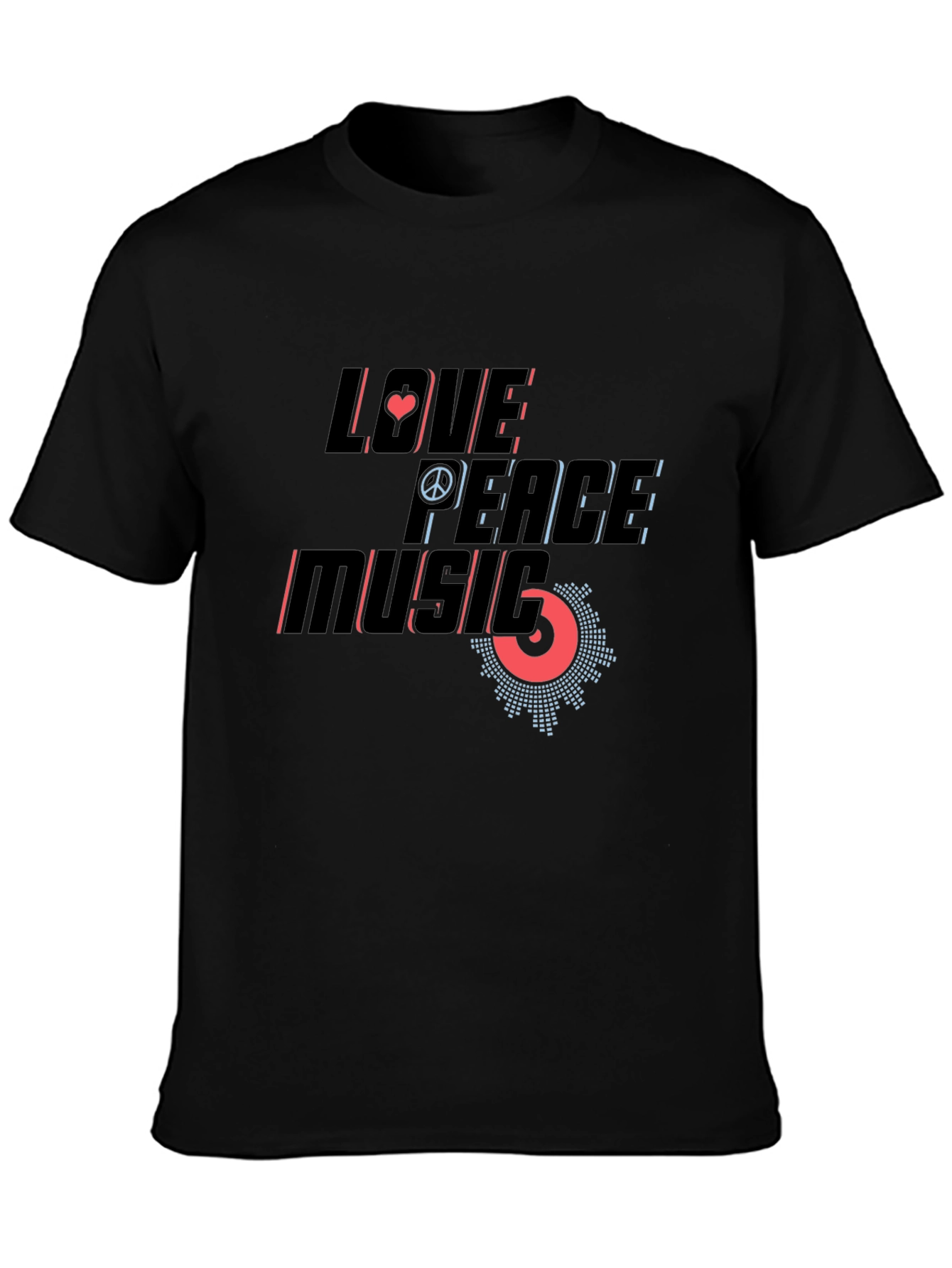 Love Peace Music Graphic Print Black T-Shirt