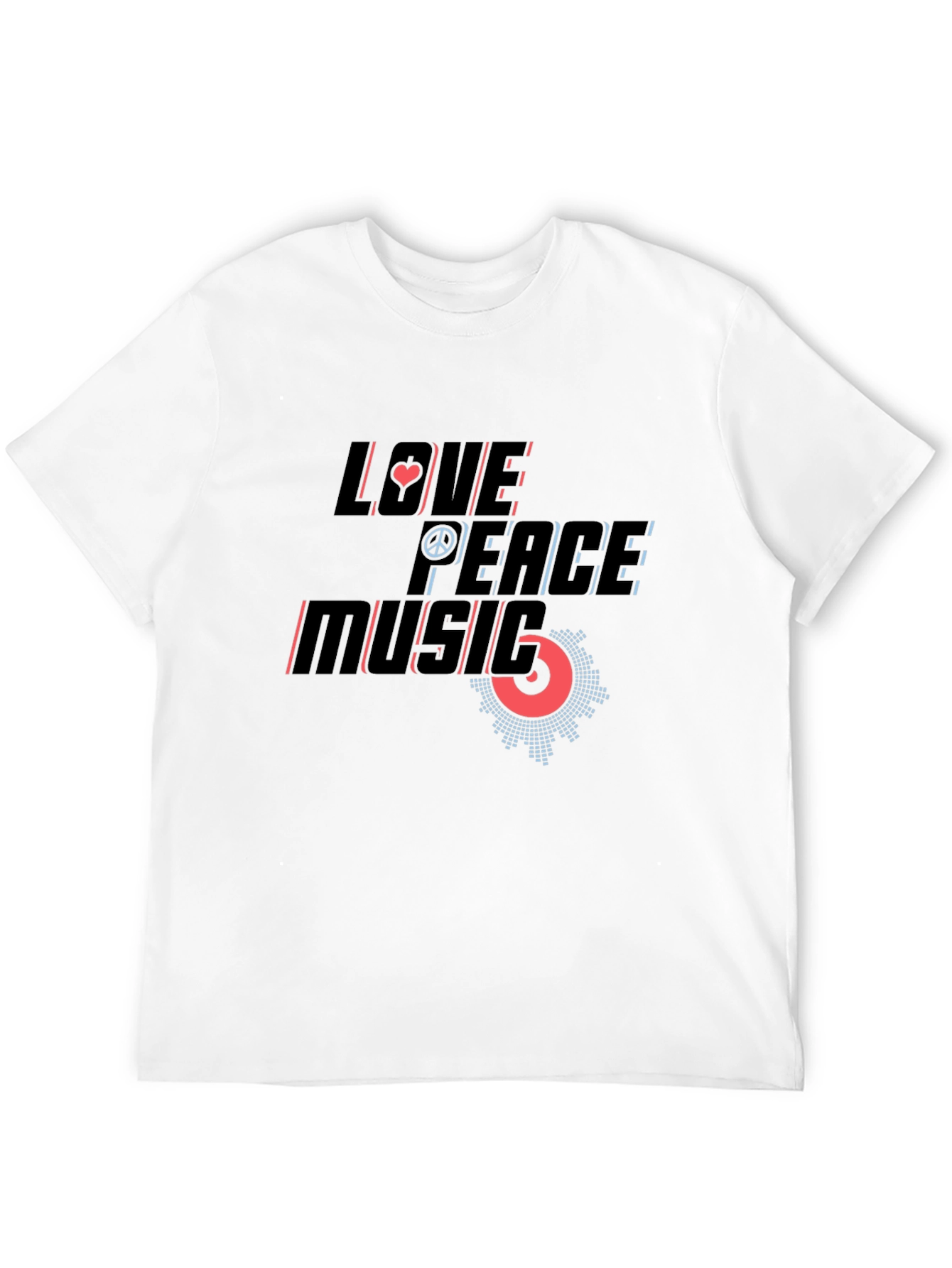 Love Peace Music Graphic Print Black T-Shirt