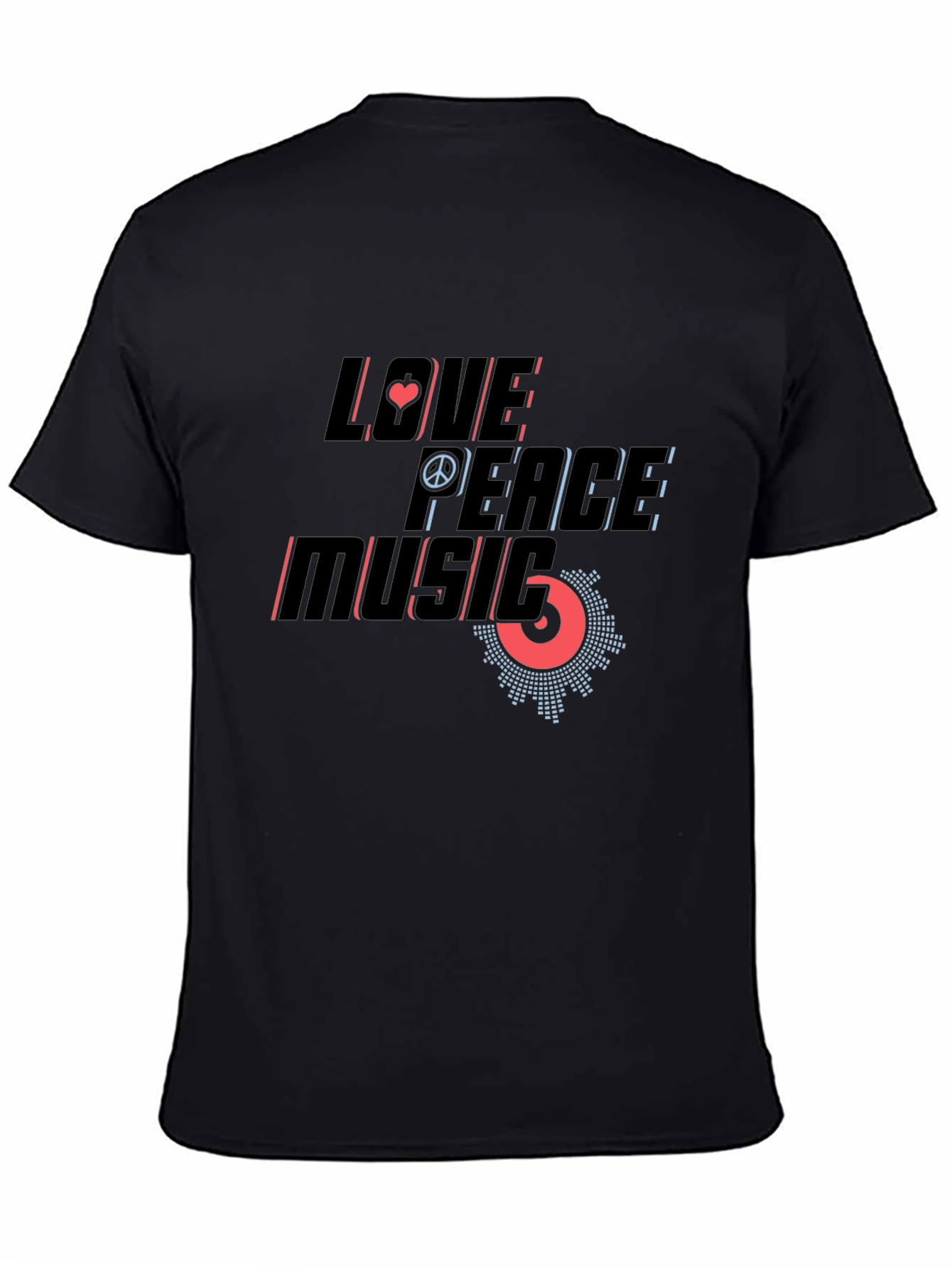 Love Peace Music Graphic Print Black T-Shirt