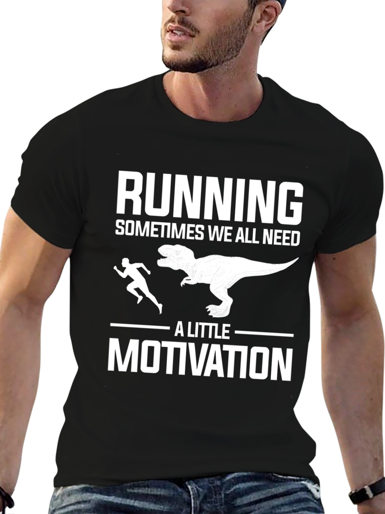 Running Motivation T-Shirt - Dinosaur Chase Design