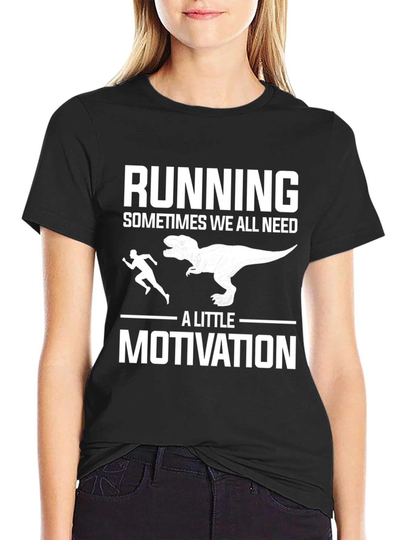 Running Motivation T-Shirt - Dinosaur Chase Design