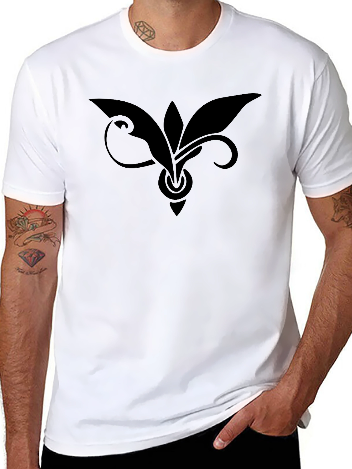 Mens Black T-Shirt with Abstract Floral Design