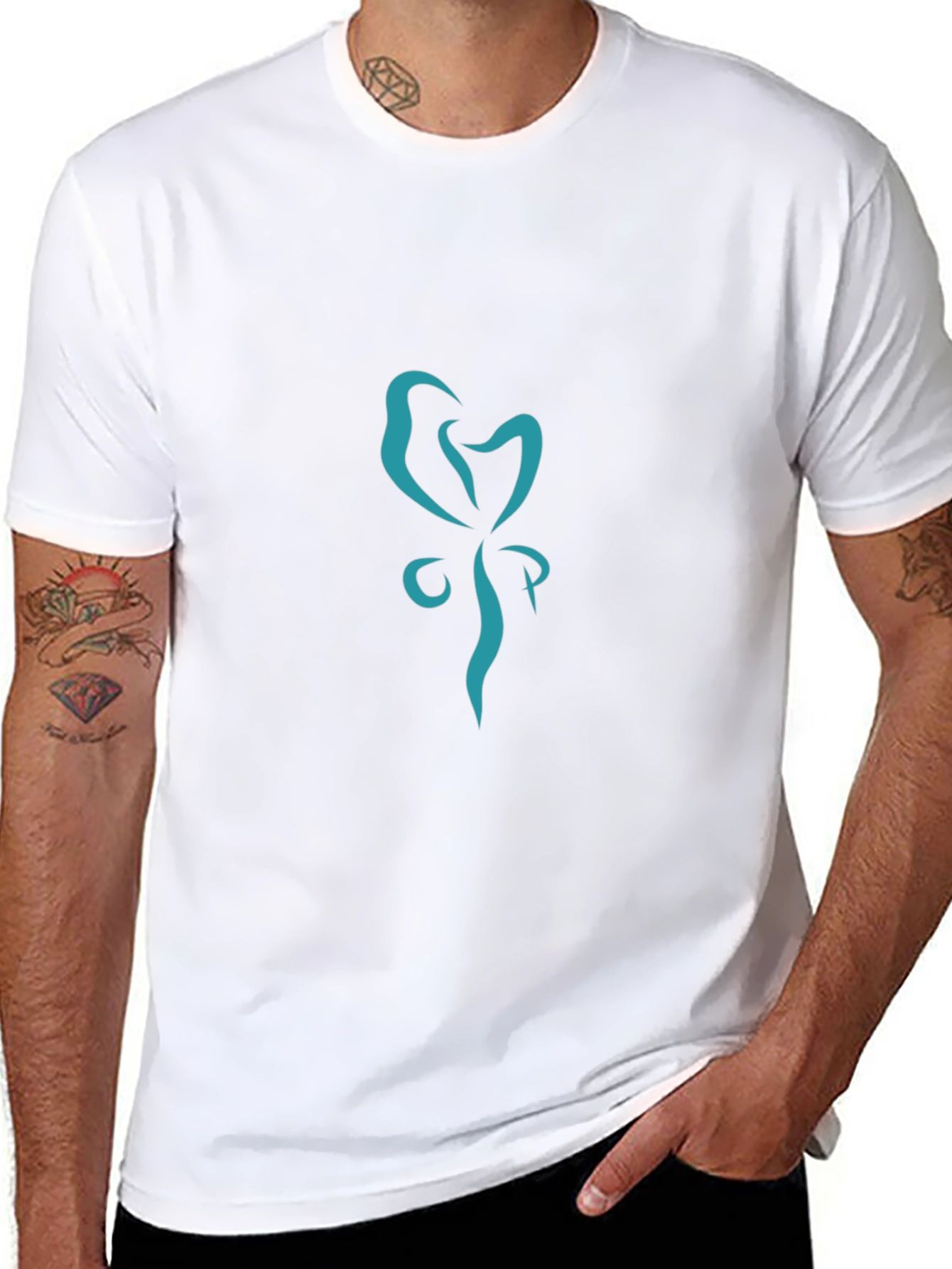 Stylish Black Tee with Abstract Teal Graphic