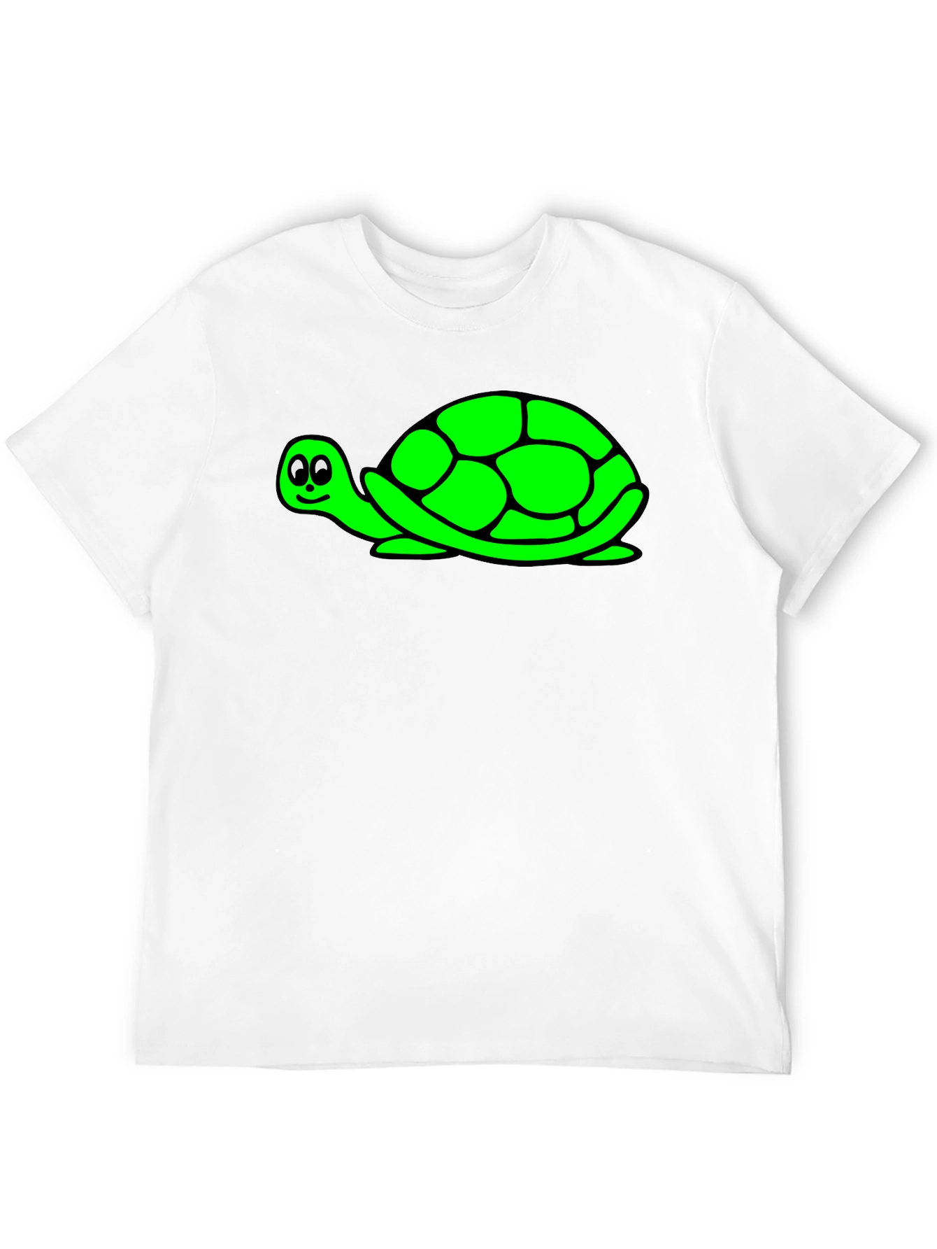 Cute Green Turtle Graphic Print Black T-Shirt