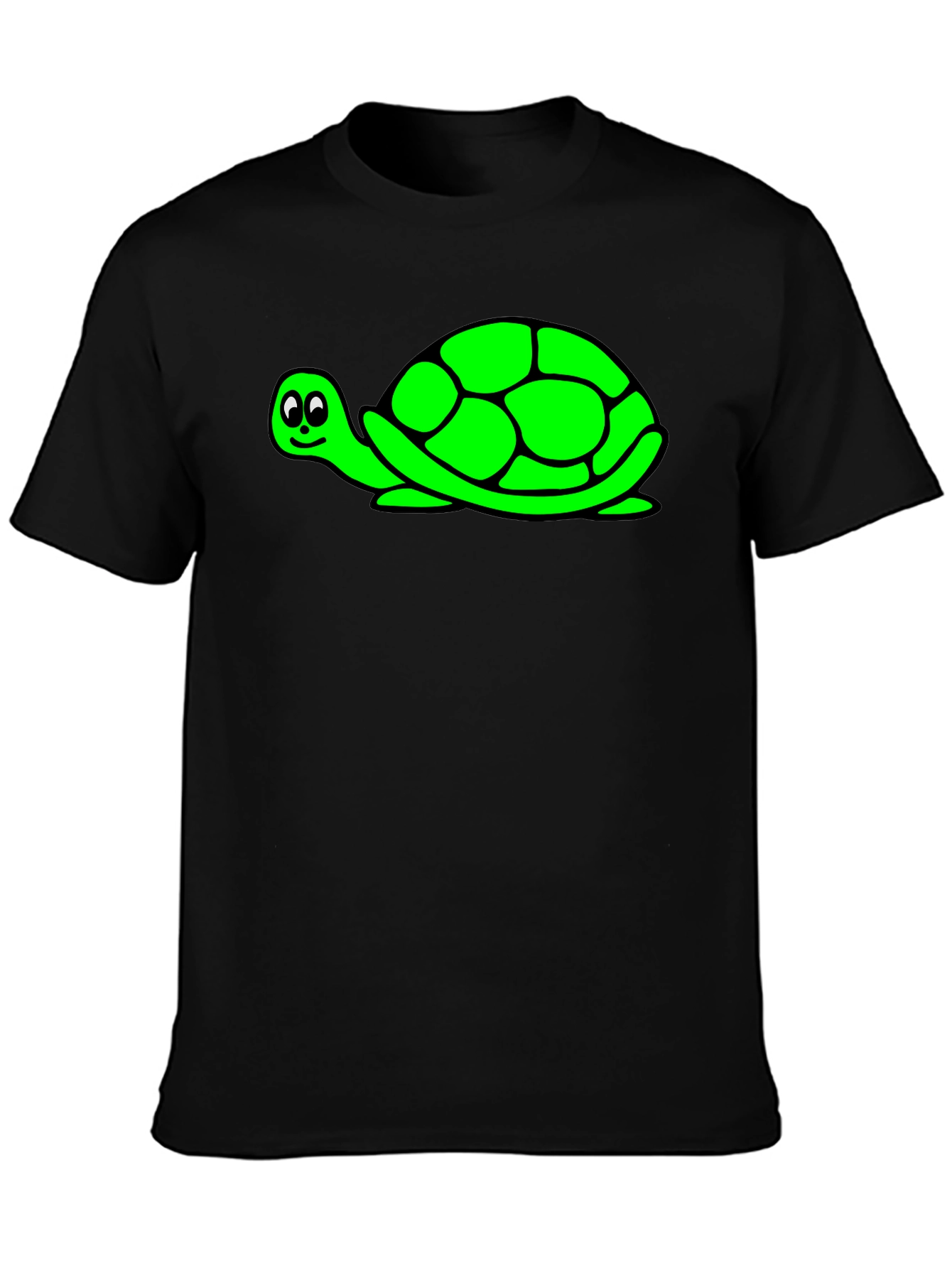 Cute Green Turtle Graphic Print Black T-Shirt
