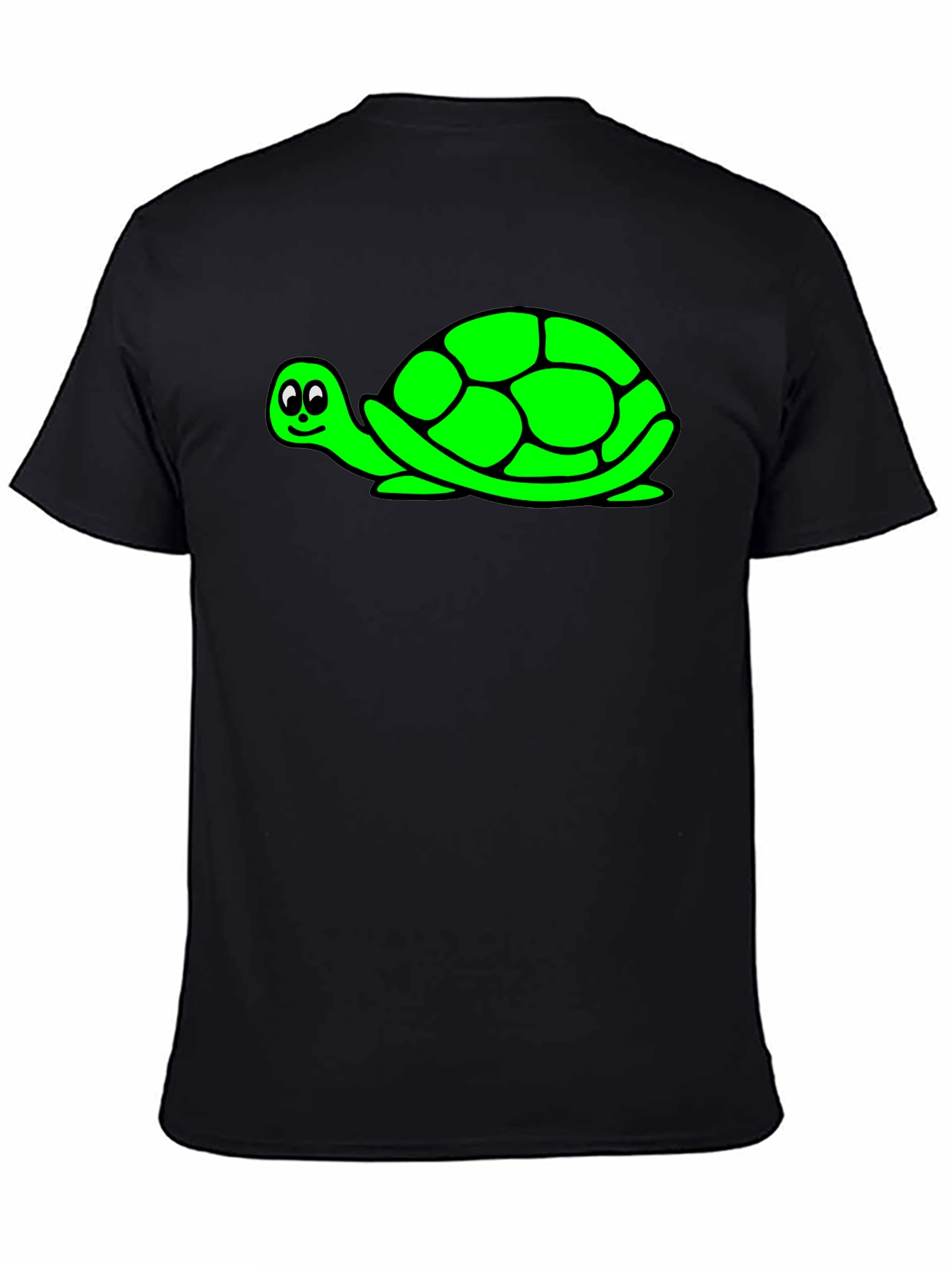 Cute Green Turtle Graphic Print Black T-Shirt