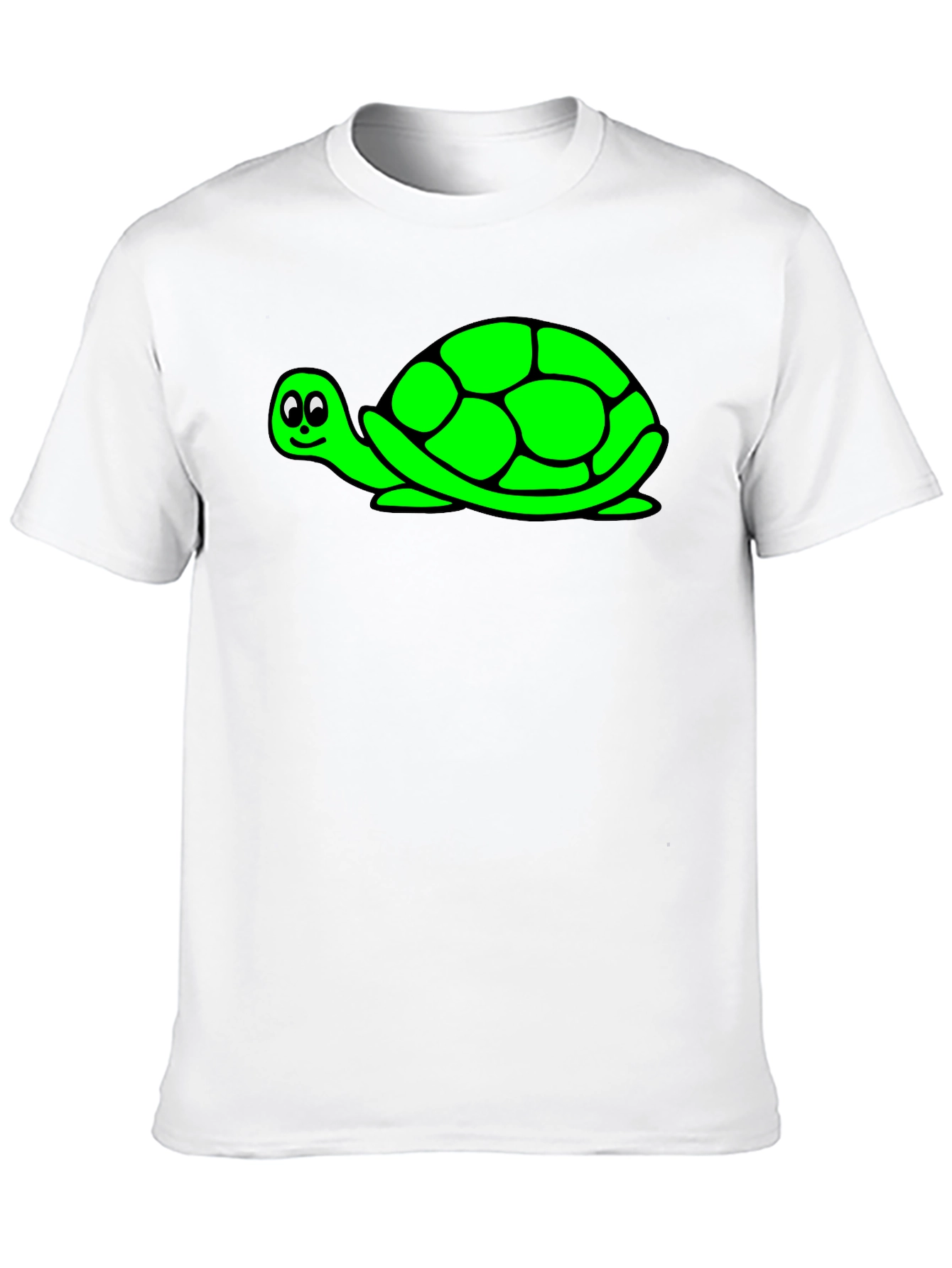 Cute Green Turtle Graphic Print Black T-Shirt