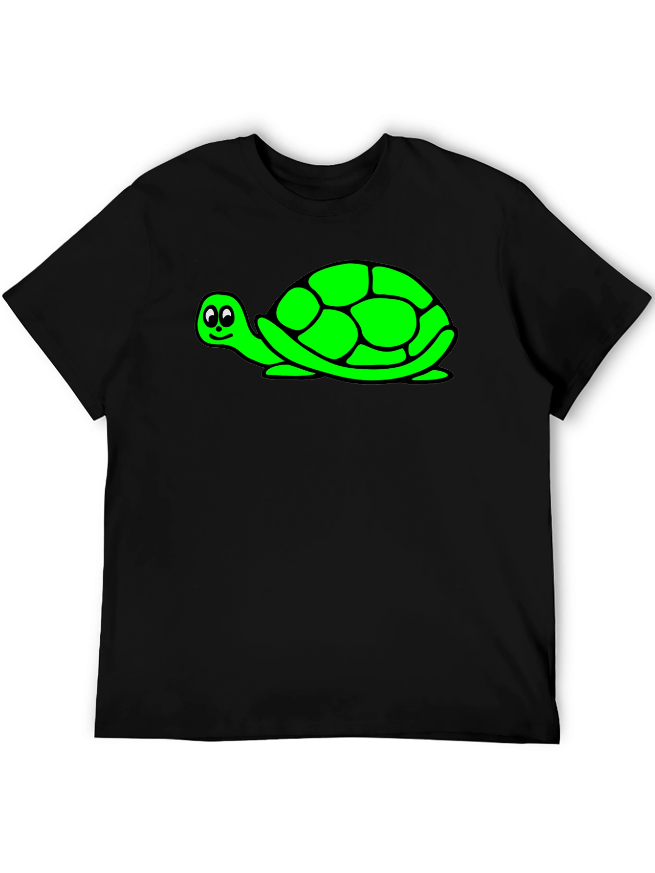 Cute Green Turtle Graphic Print Black T-Shirt