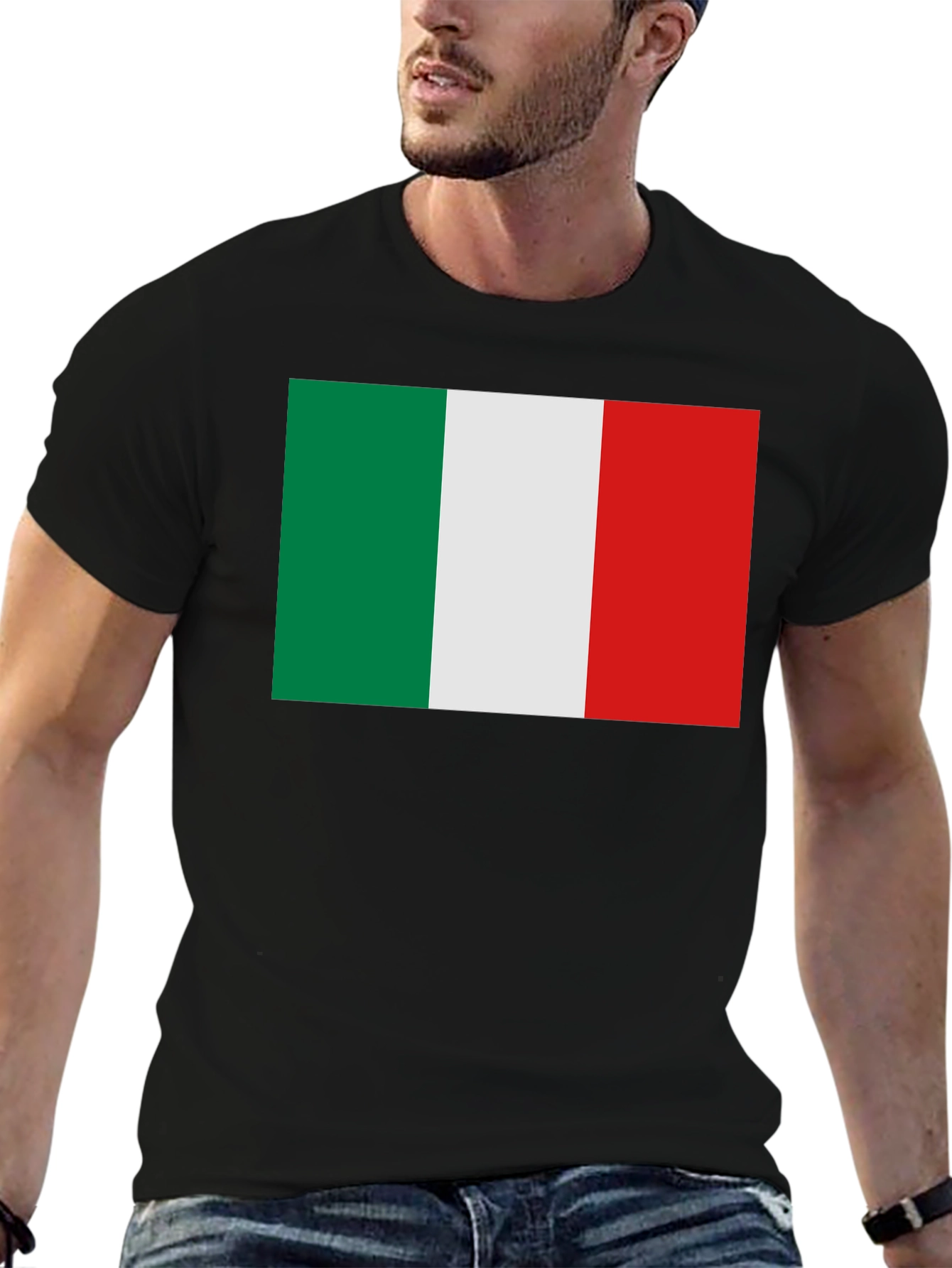 Italian Flag Graphic Tee - Black Crew Neck T-Shirt