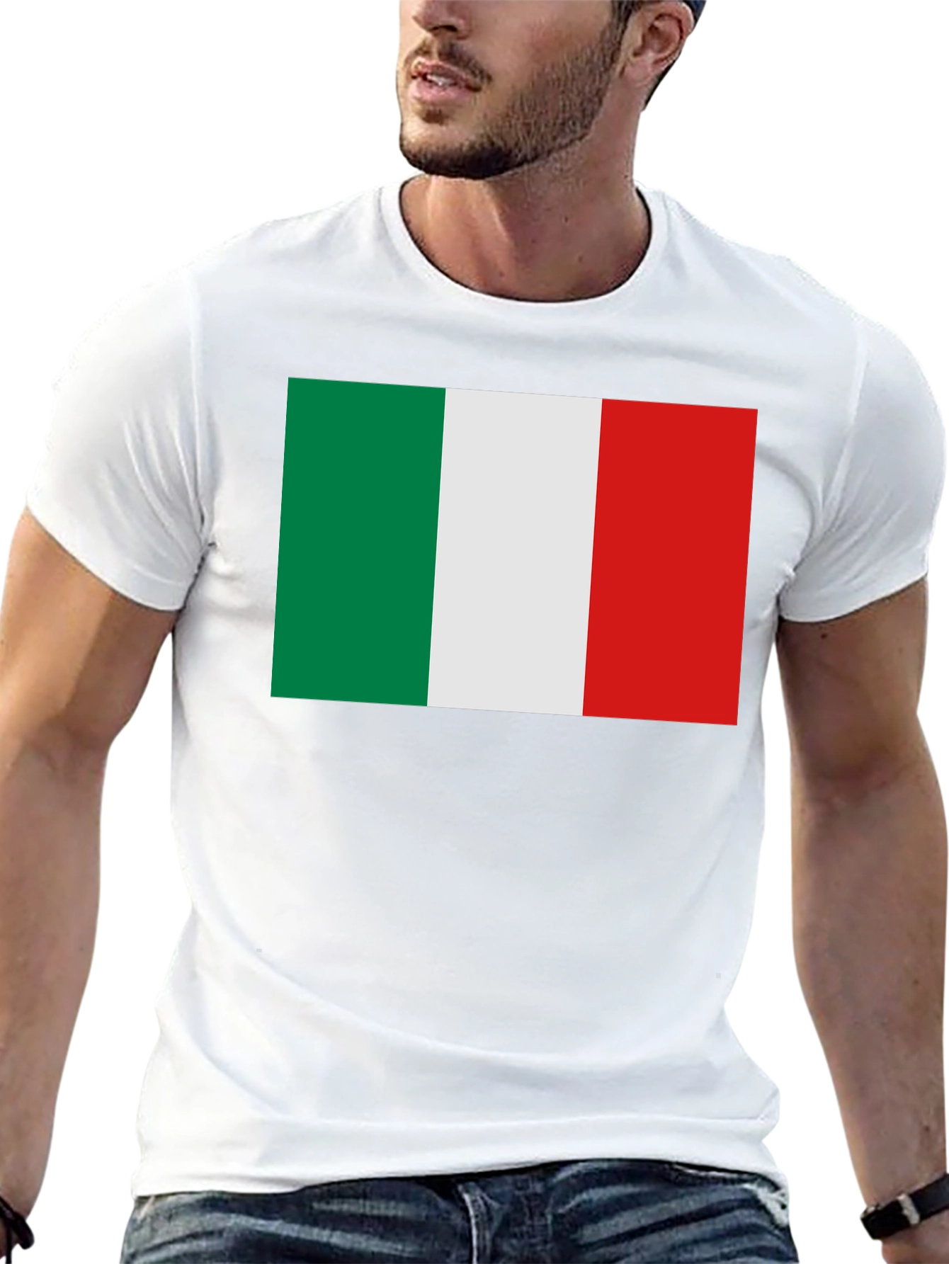Italian Flag Graphic Tee - Black Crew Neck T-Shirt