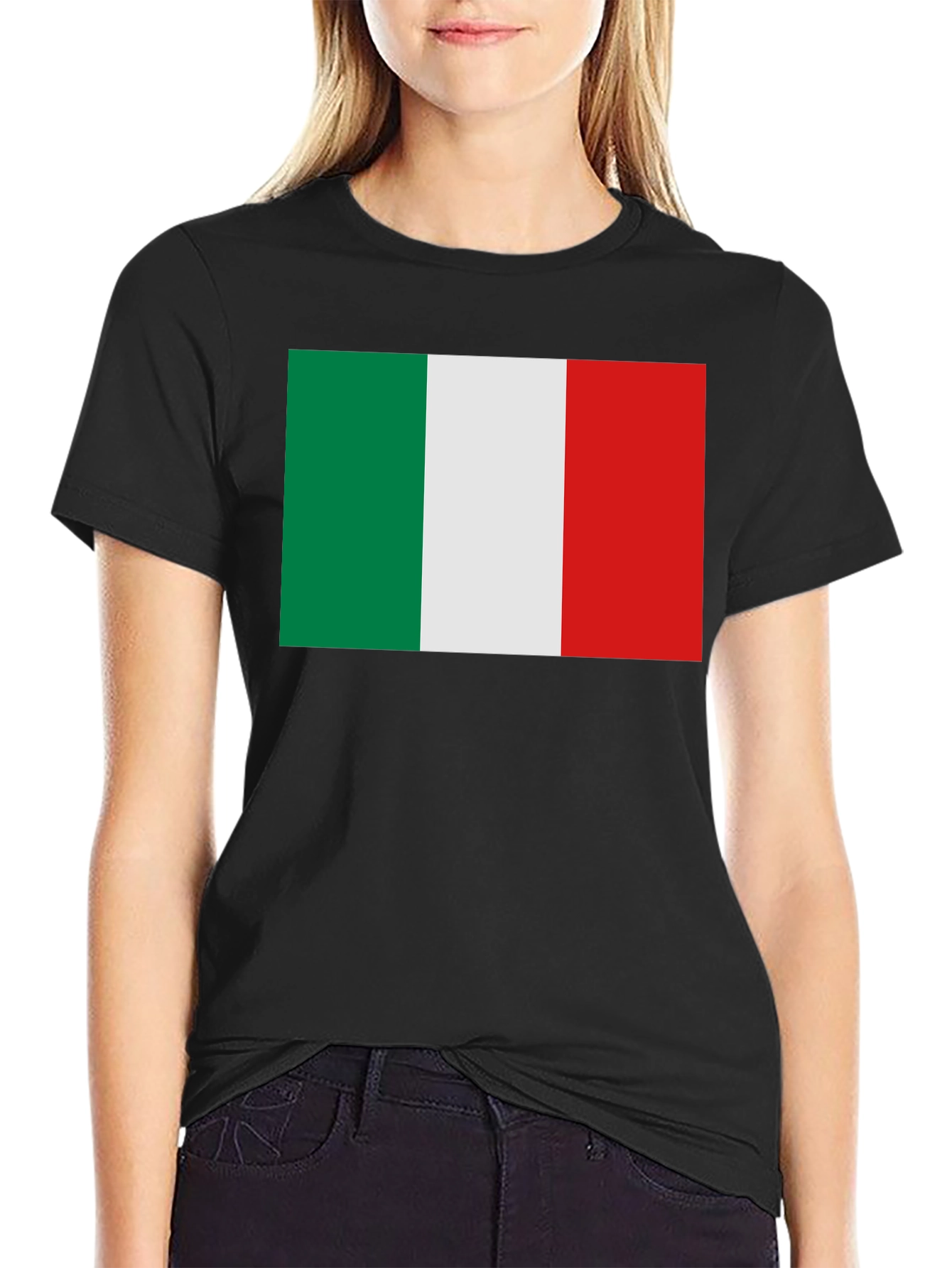 Italian Flag Graphic Tee - Black Crew Neck T-Shirt