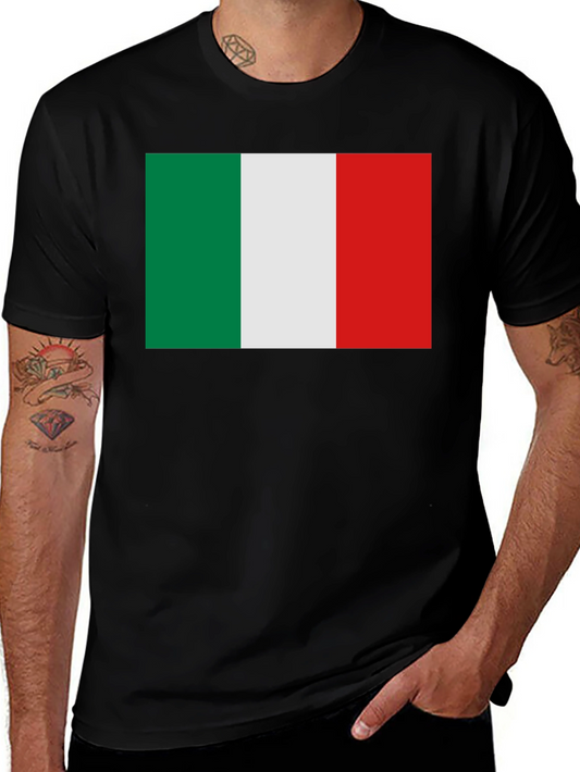 Italian Flag Graphic Tee - Black Crew Neck T-Shirt