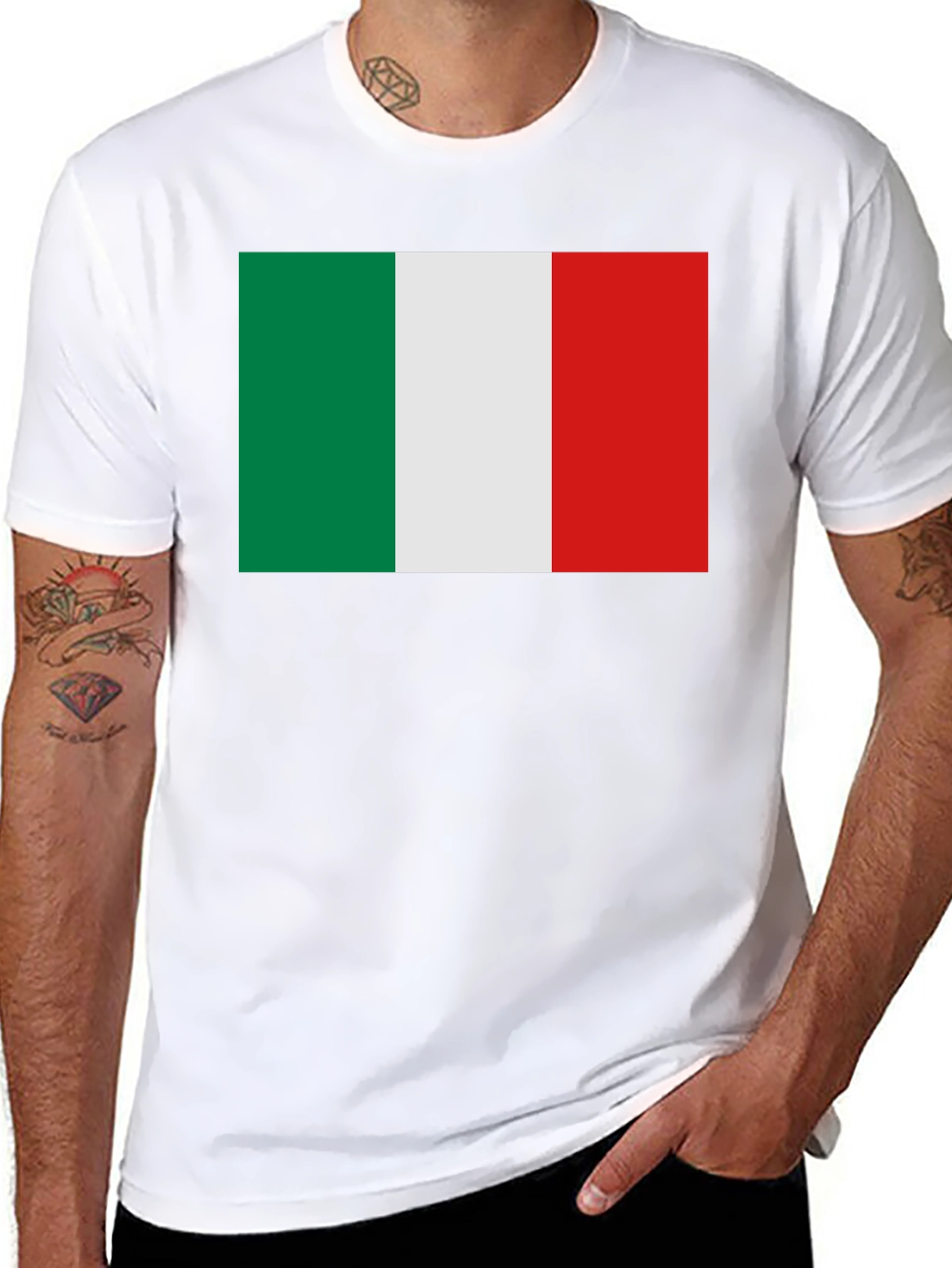 Italian Flag Graphic Tee - Black Crew Neck T-Shirt