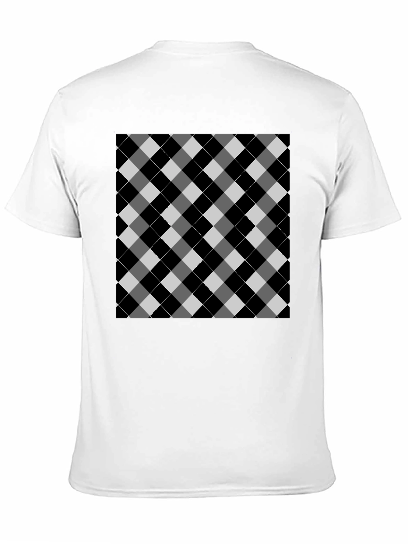 Black T-Shirt with Argyle Pattern Design
