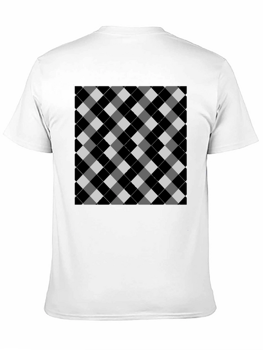 Black T-Shirt with Argyle Pattern Design