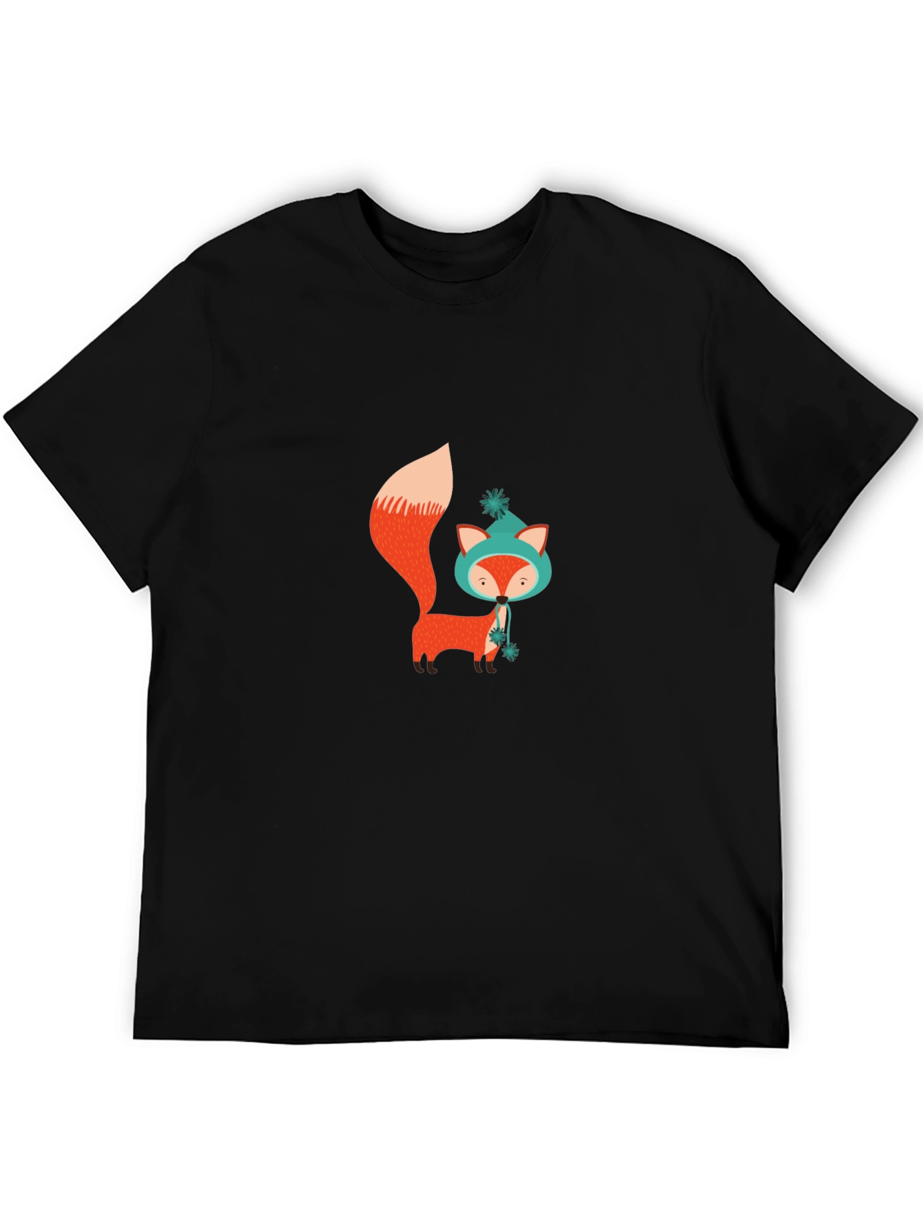 Cute Fox Graphic Black T-Shirt