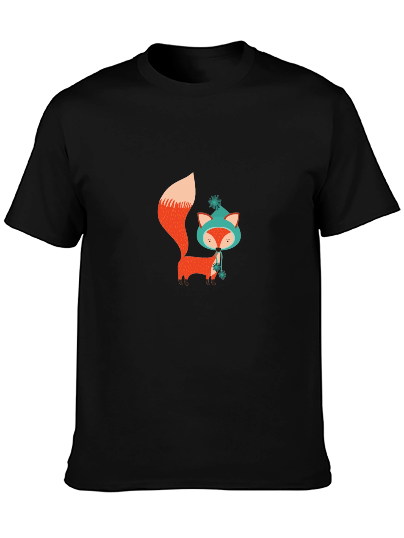 Cute Fox Graphic Black T-Shirt