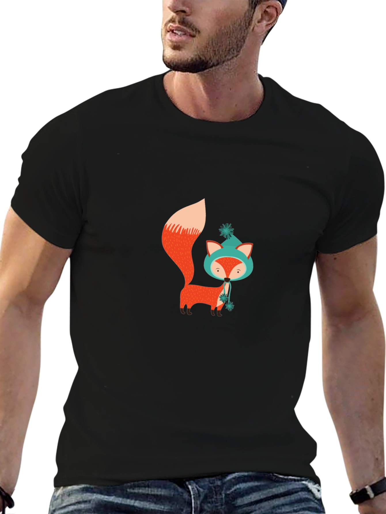 Cute Fox Graphic Black T-Shirt
