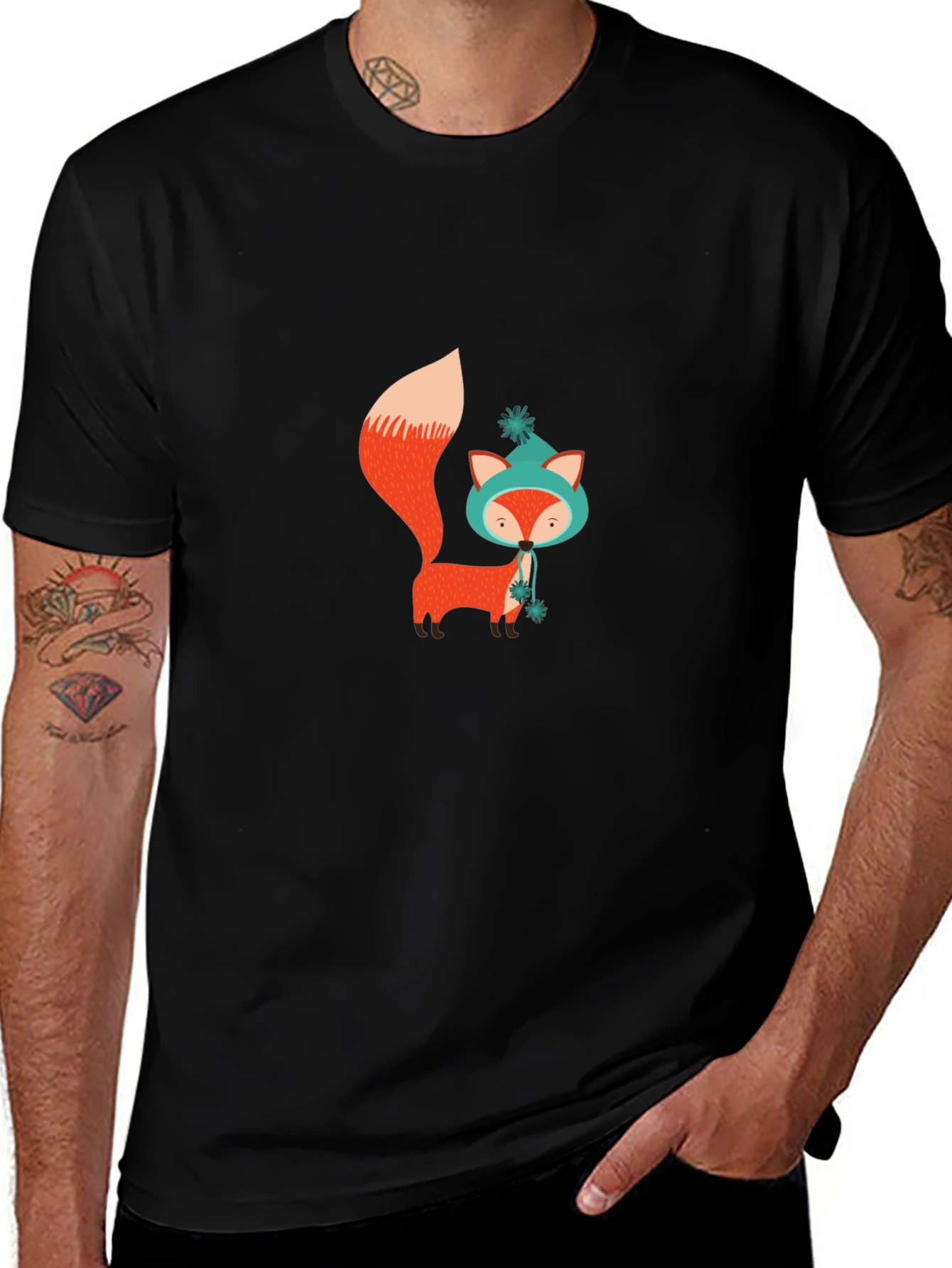 Cute Fox Graphic Black T-Shirt