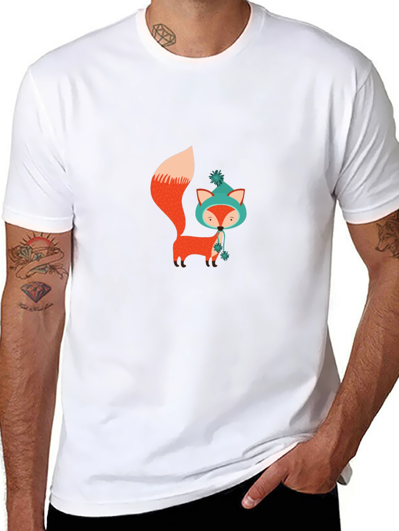 Cute Fox Graphic Black T-Shirt