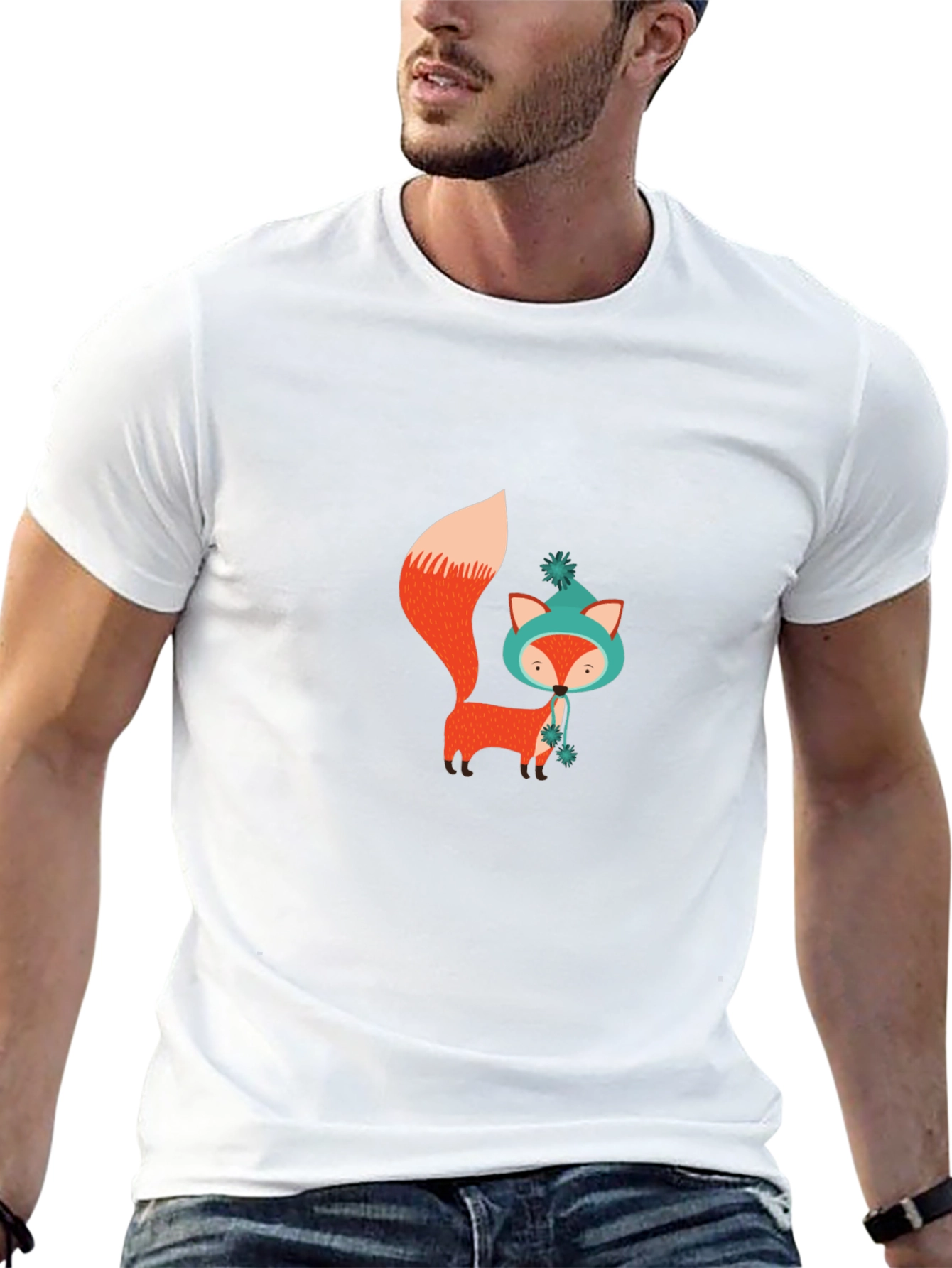 Cute Fox Graphic Black T-Shirt
