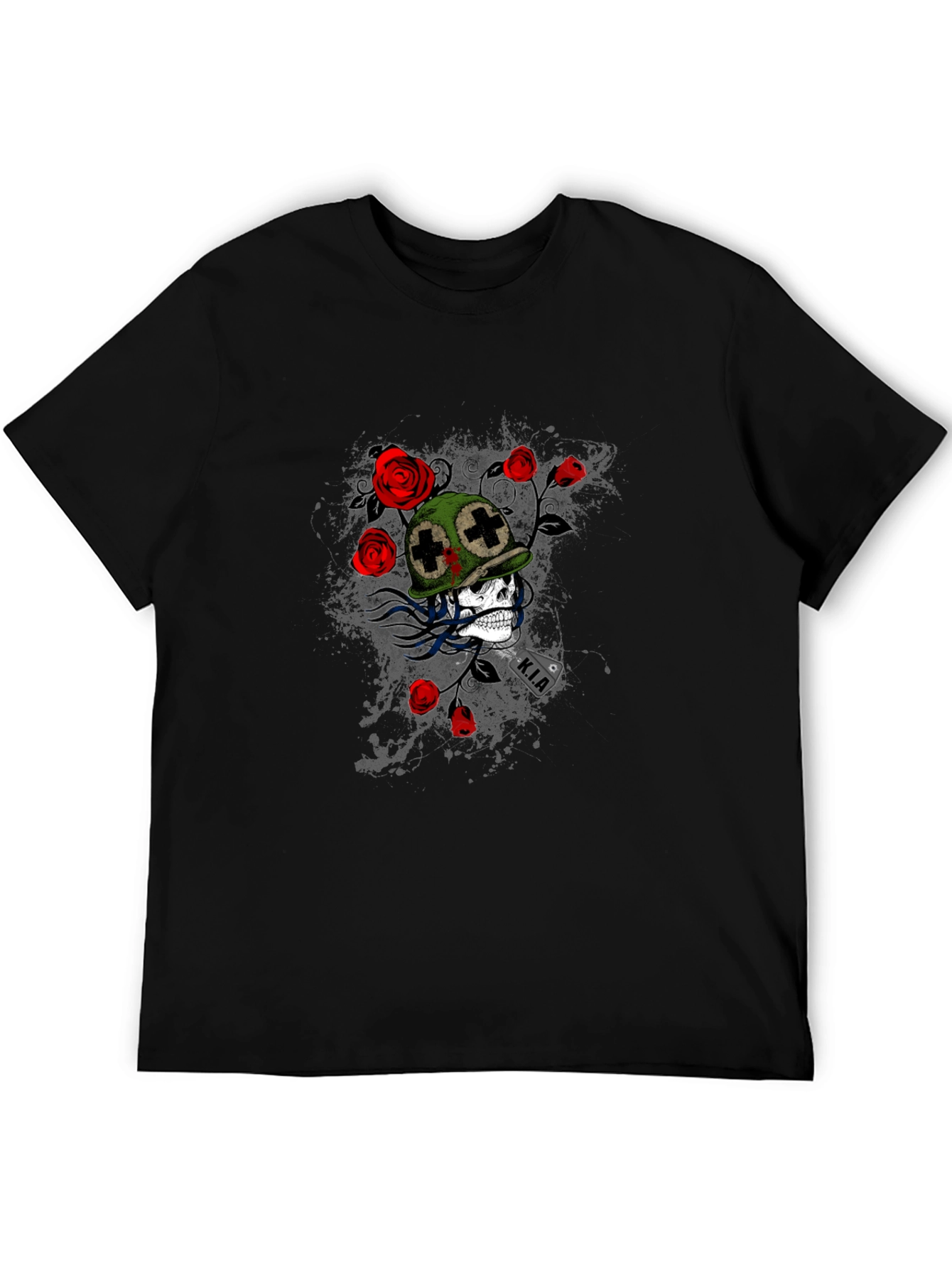 Skull & Roses Graphic Tee - Black Casual T-Shirt