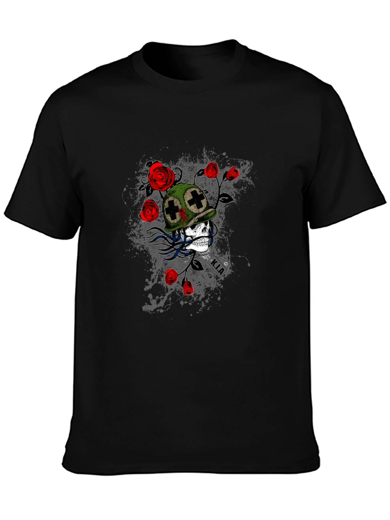 Skull & Roses Graphic Tee - Black Casual T-Shirt