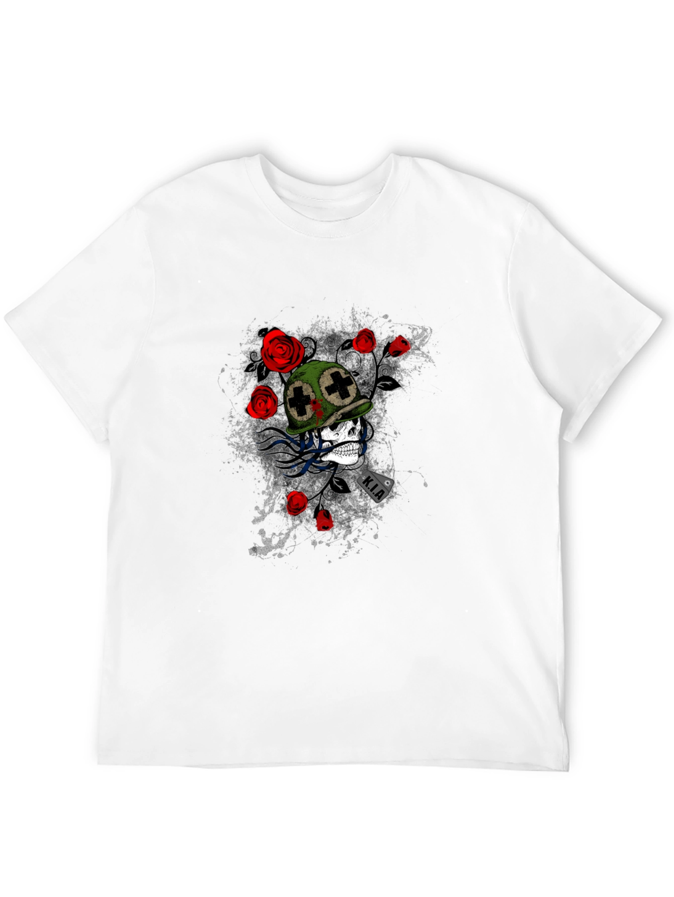 Skull & Roses Graphic Tee - Black Casual T-Shirt
