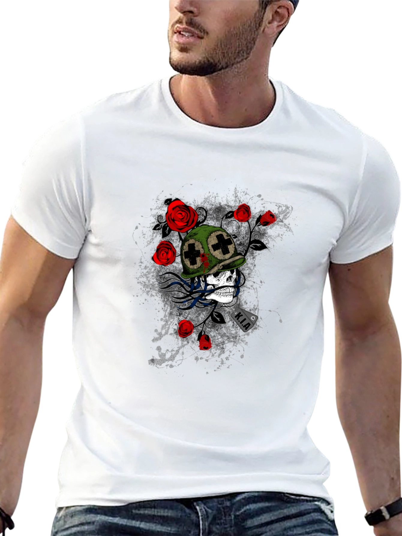Skull & Roses Graphic Tee - Black Casual T-Shirt