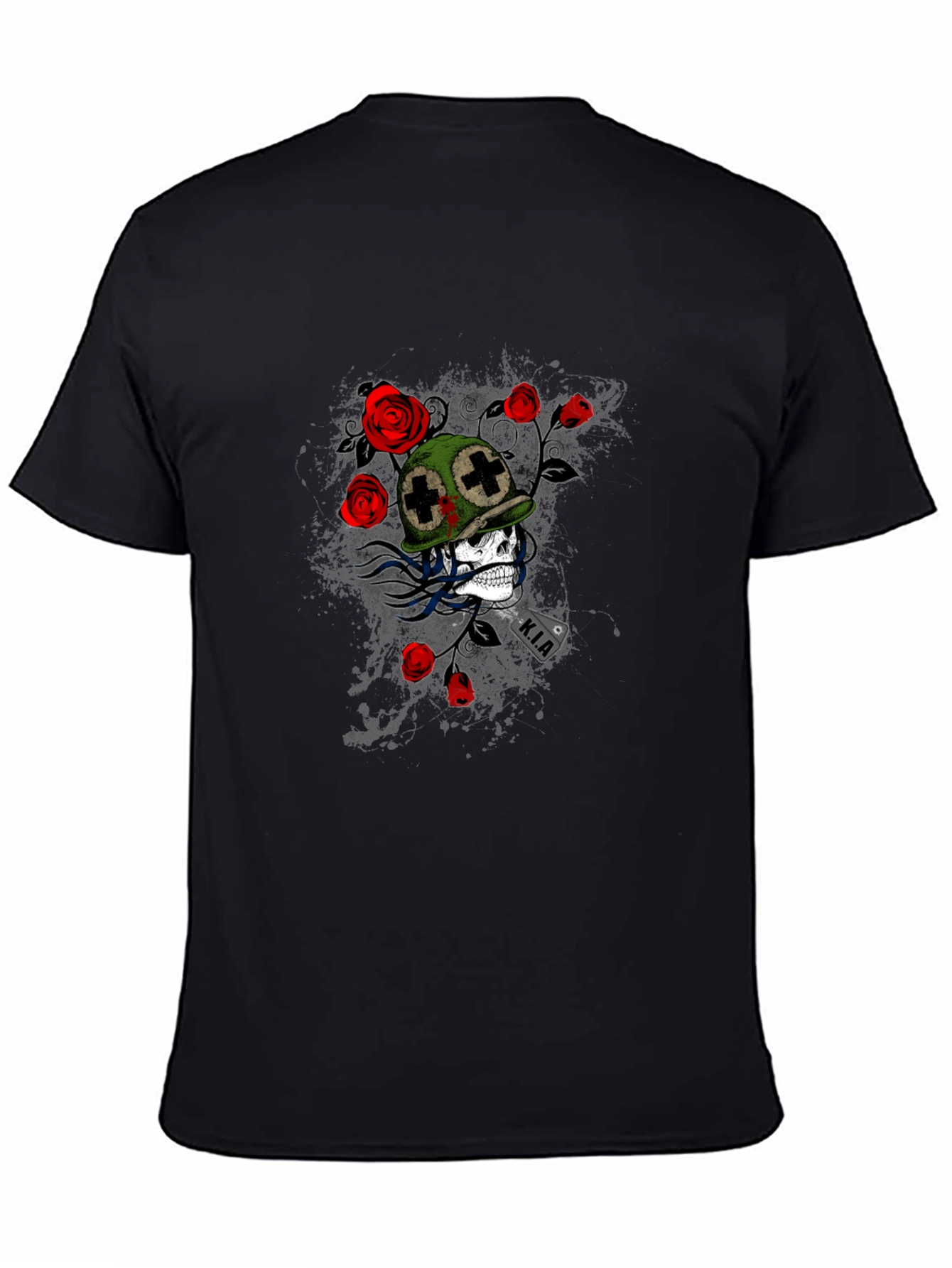 Skull & Roses Graphic Tee - Black Casual T-Shirt