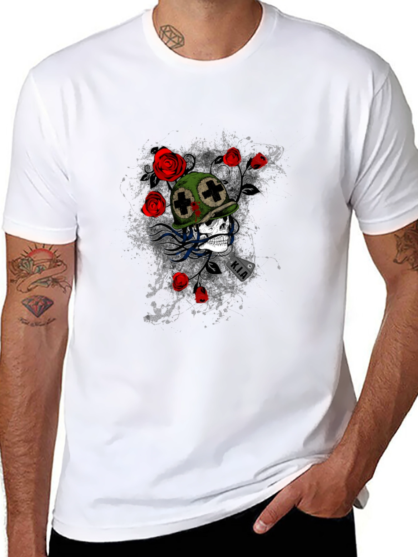 Skull & Roses Graphic Tee - Black Casual T-Shirt