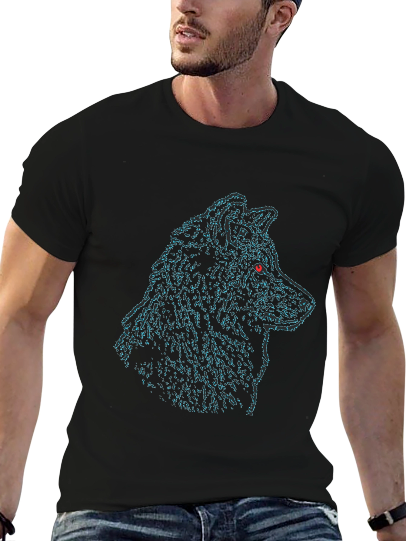 Wolf Head Black Tee - Graphic Print