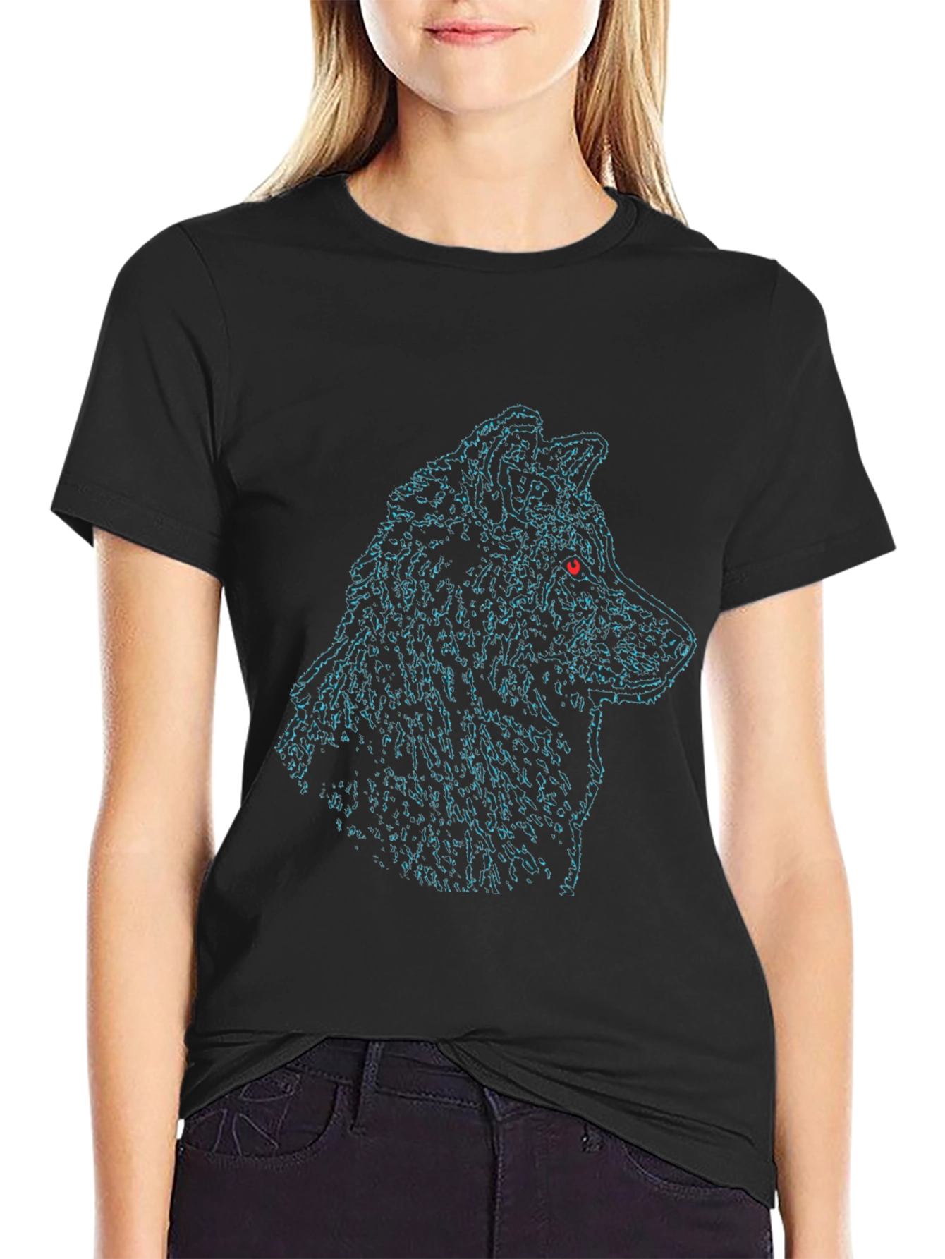 Wolf Head Black Tee - Graphic Print