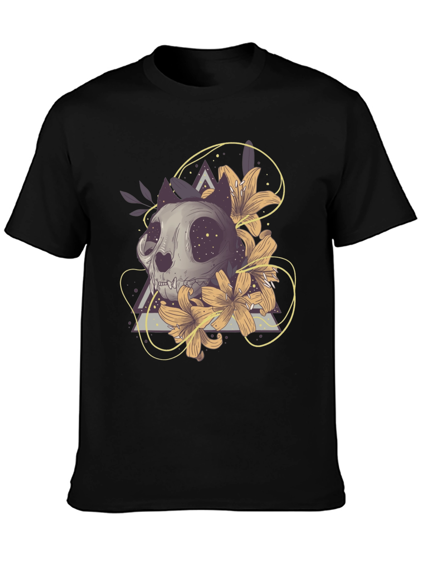 Cat Skull Floral T-Shirt - Unique Graphic Tee